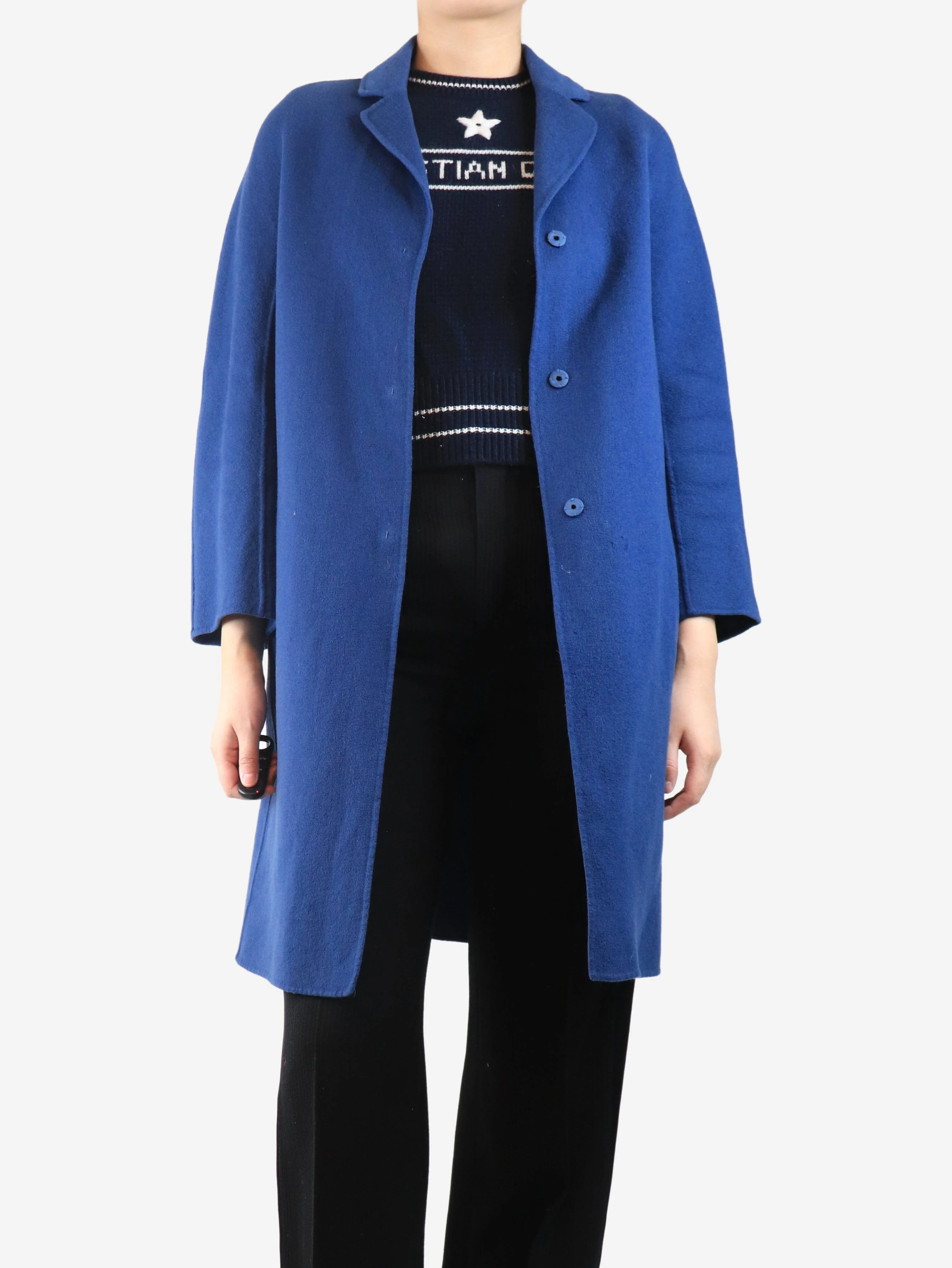 Blue wool coat - size UK 8 - Image 3