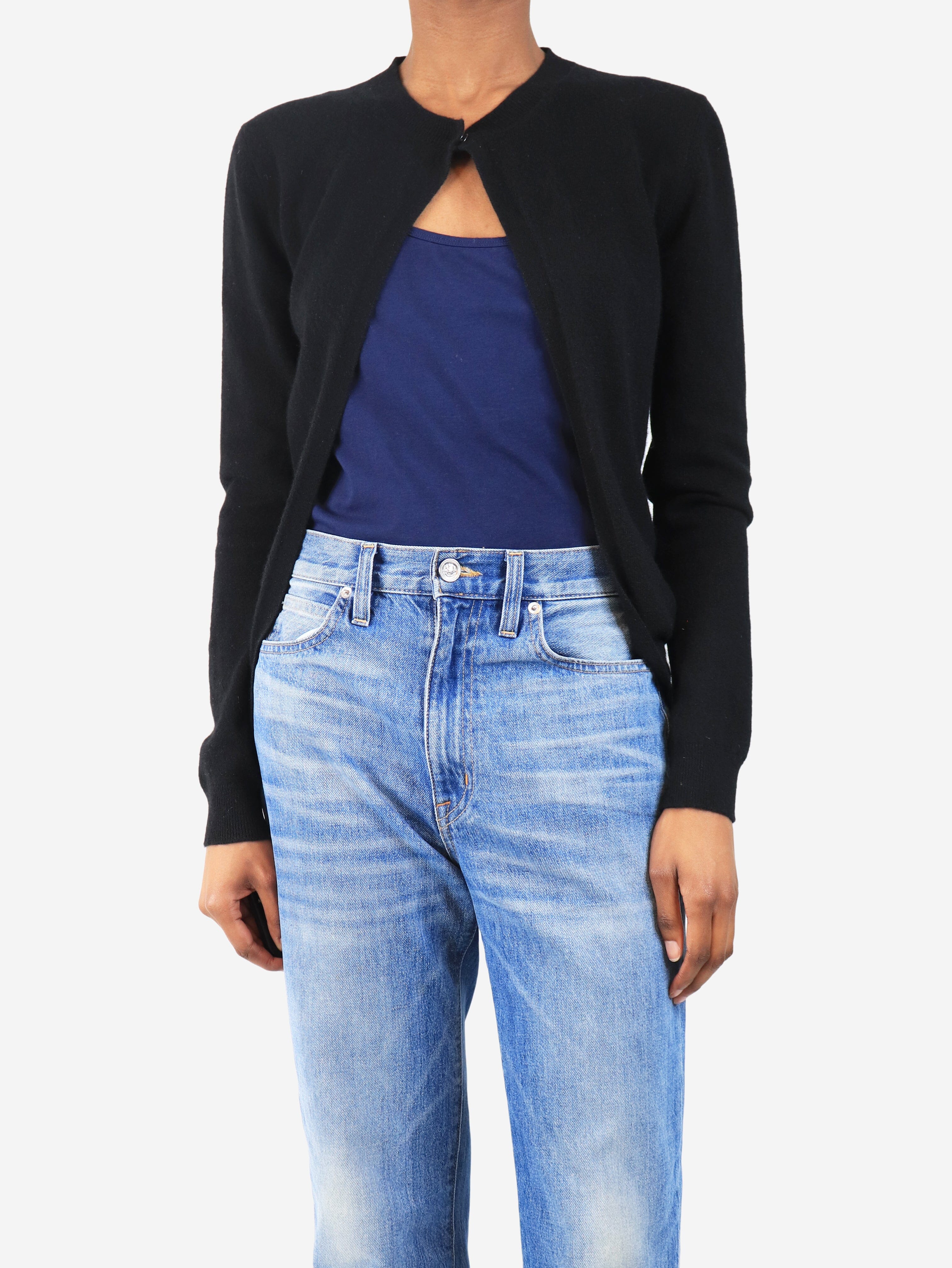 Black cashmere fine knit cardigan - size UK 6