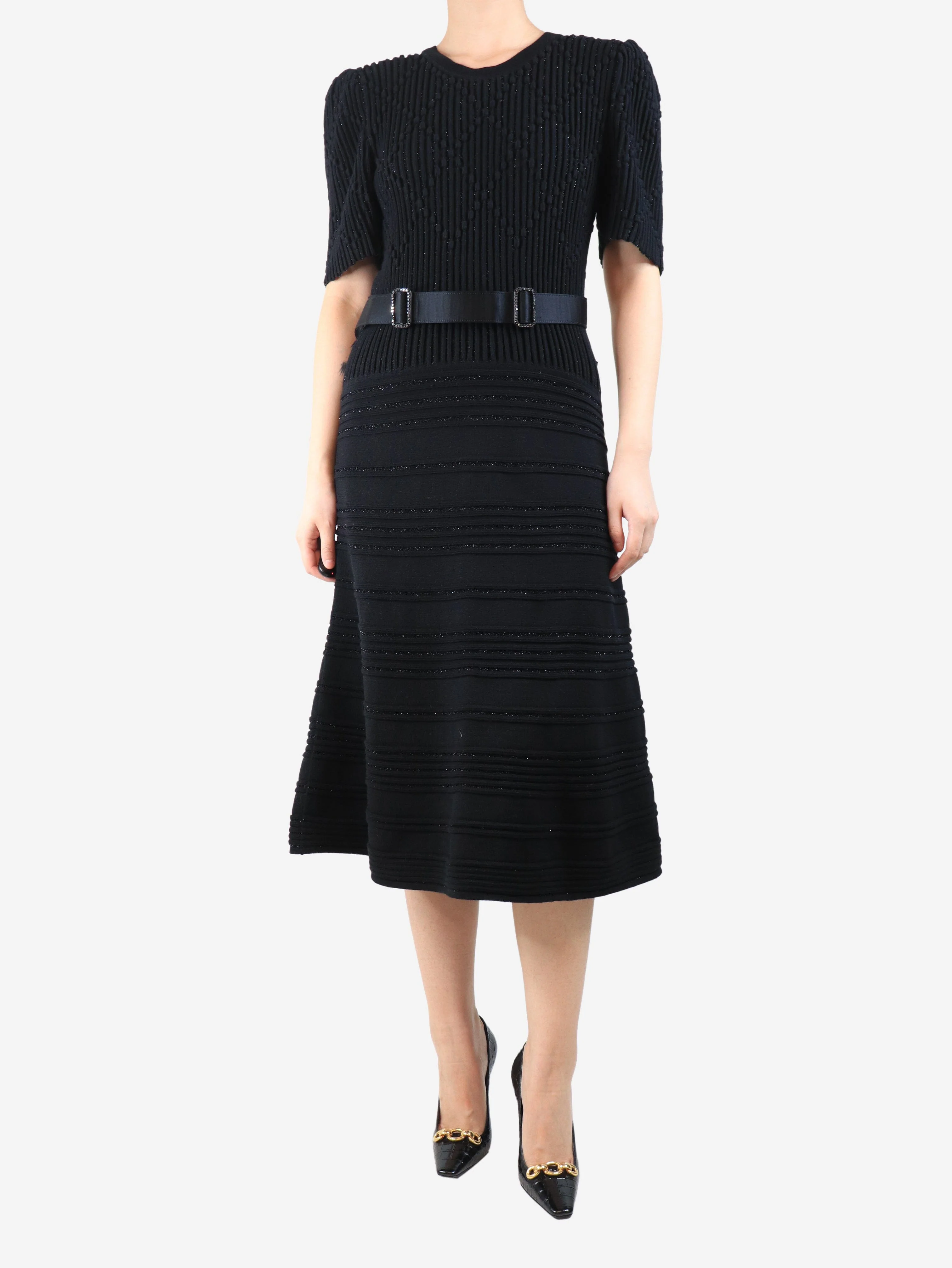 Black lurex-knit midi dress - size UK 14 - Image 3