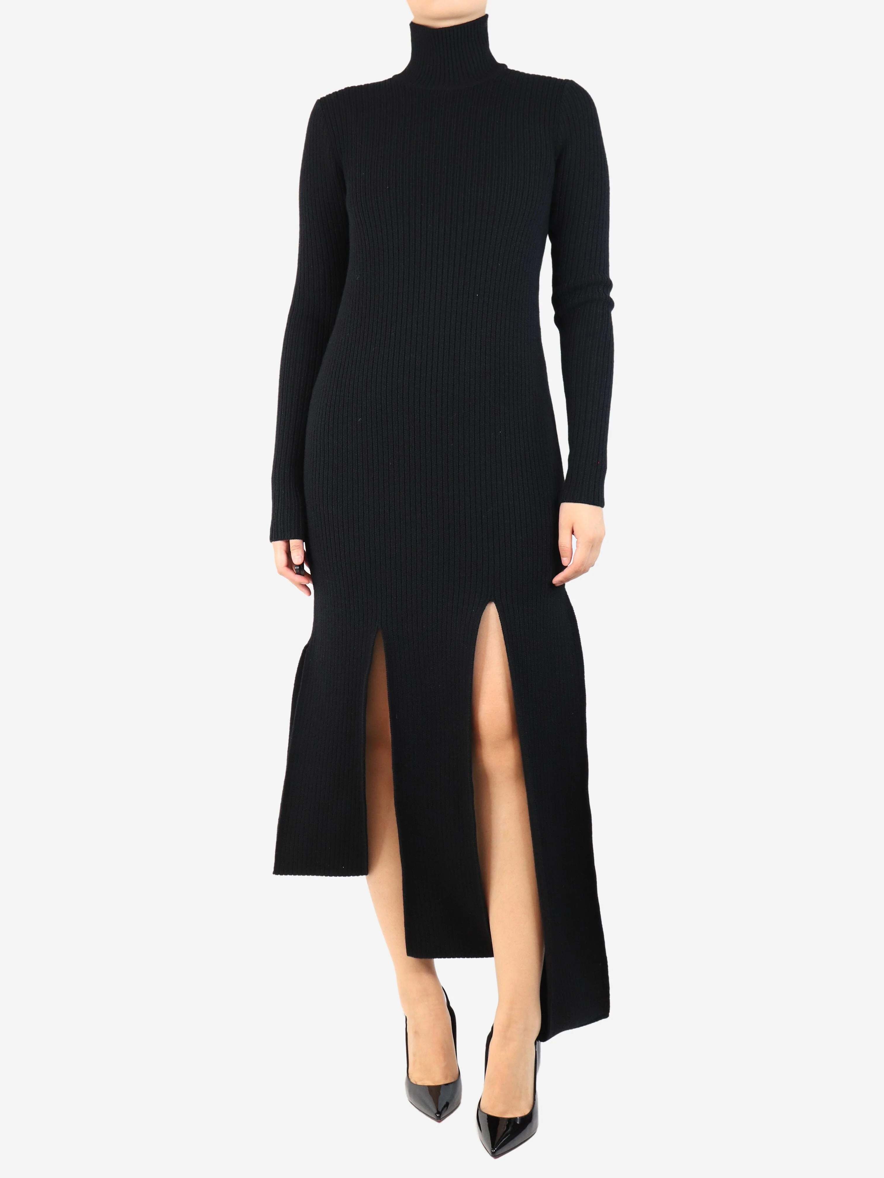 Black ribbed high-neck midi dress - size S