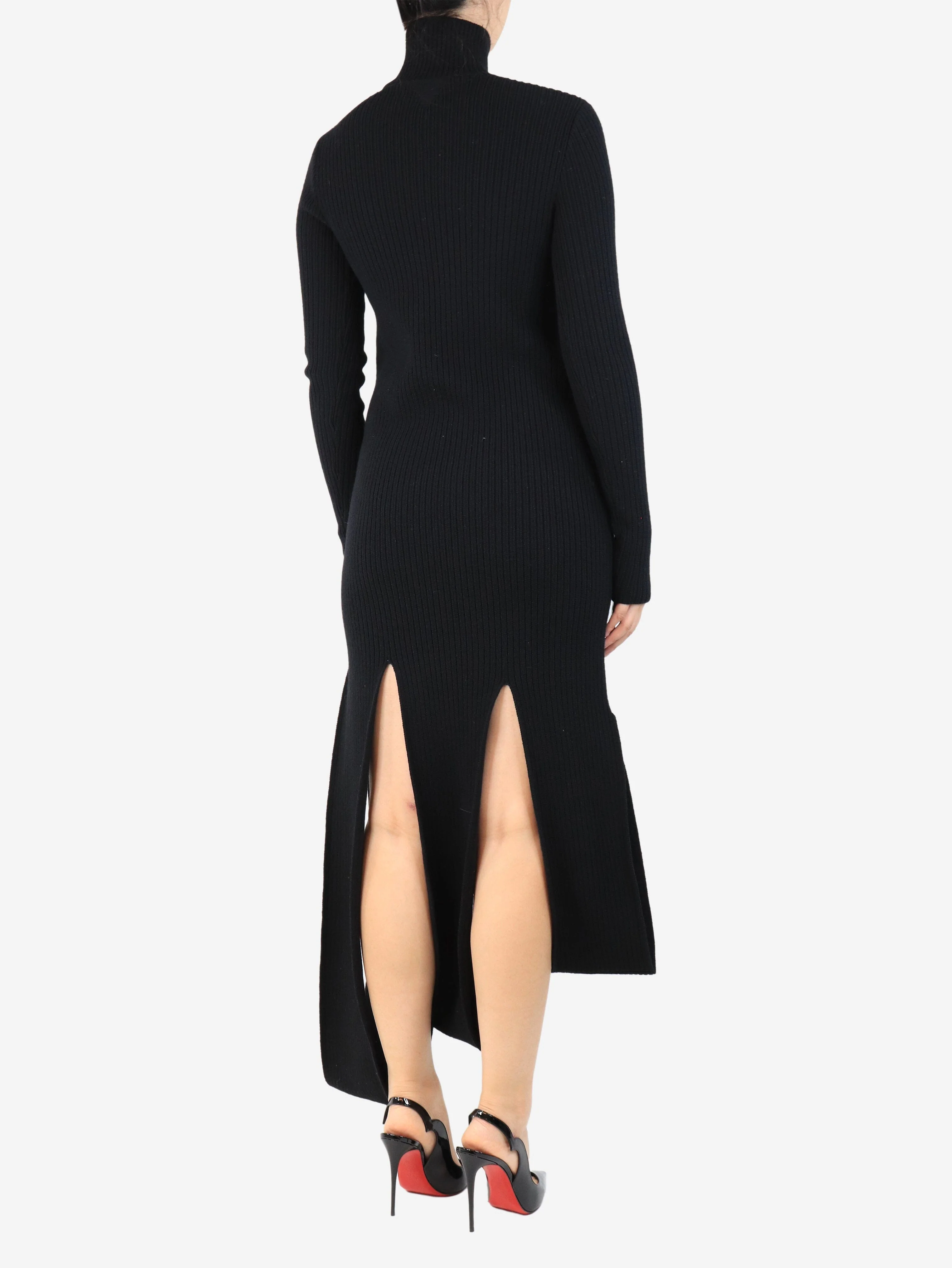 Black ribbed high-neck midi dress - size S - Image 2