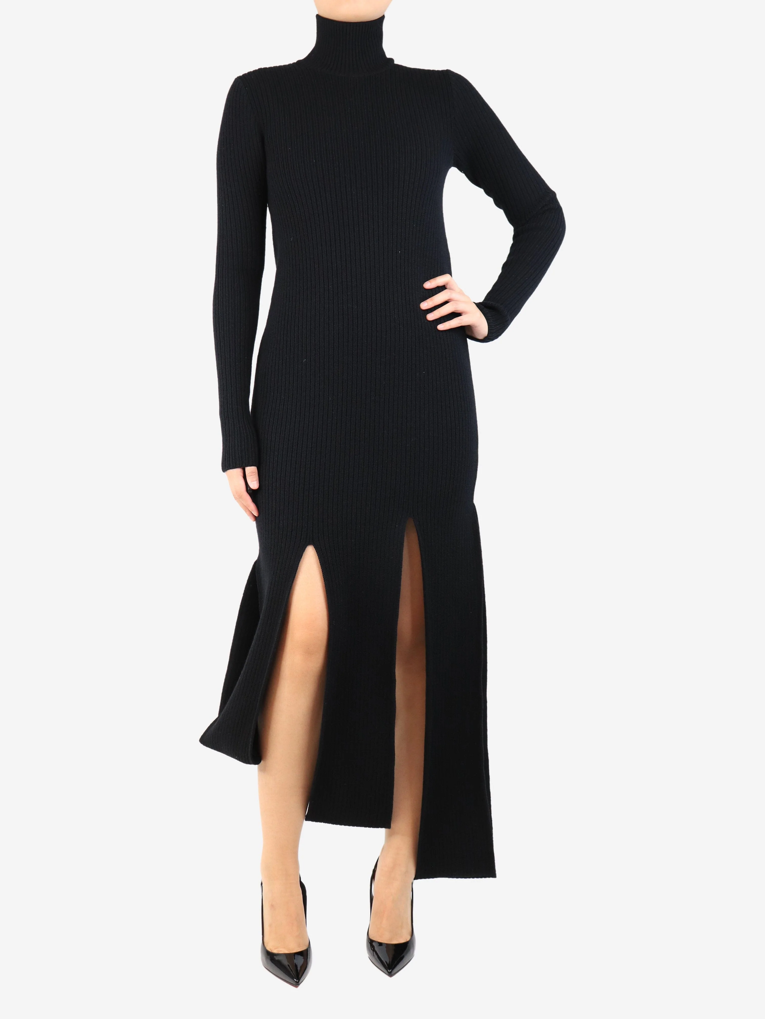 Black ribbed high-neck midi dress - size S - Image 3