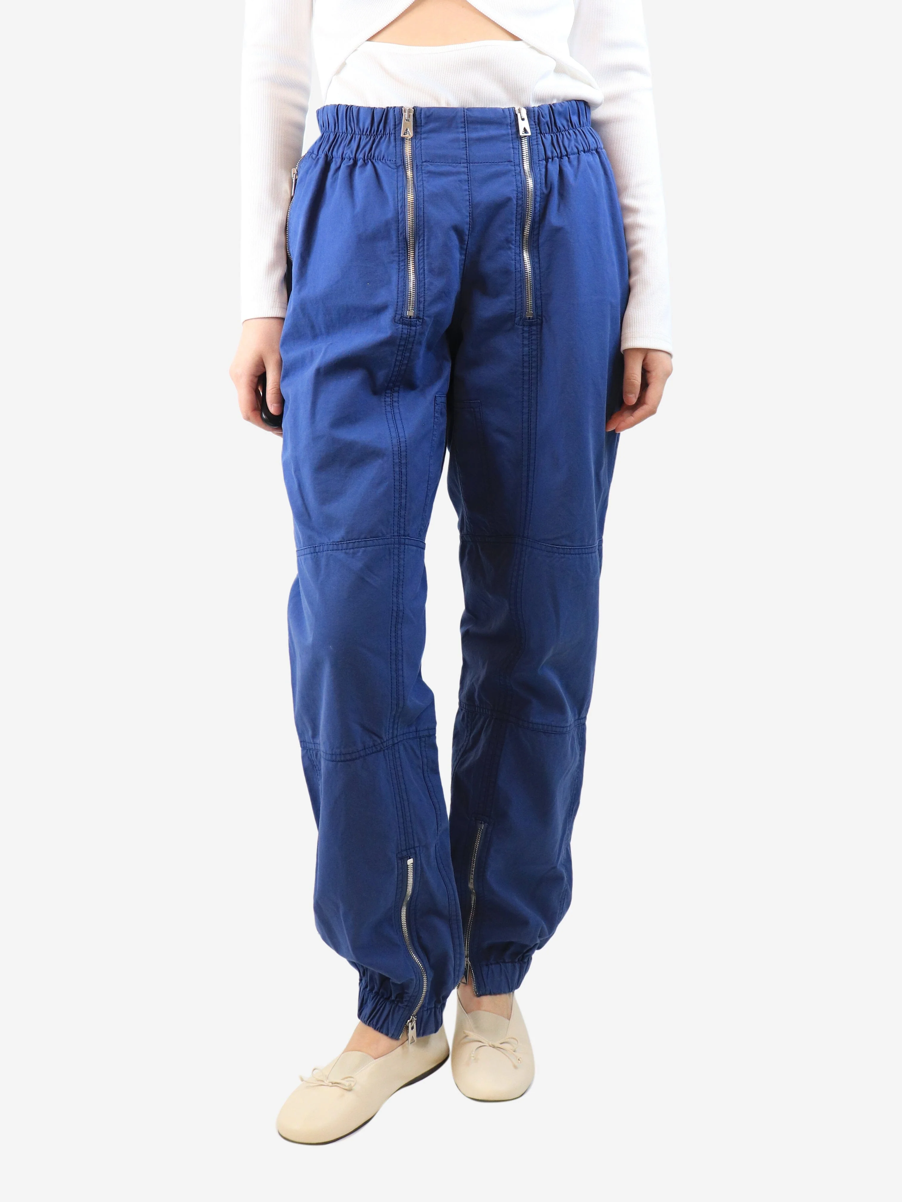 Blue cotton zip-front trousers - size M
