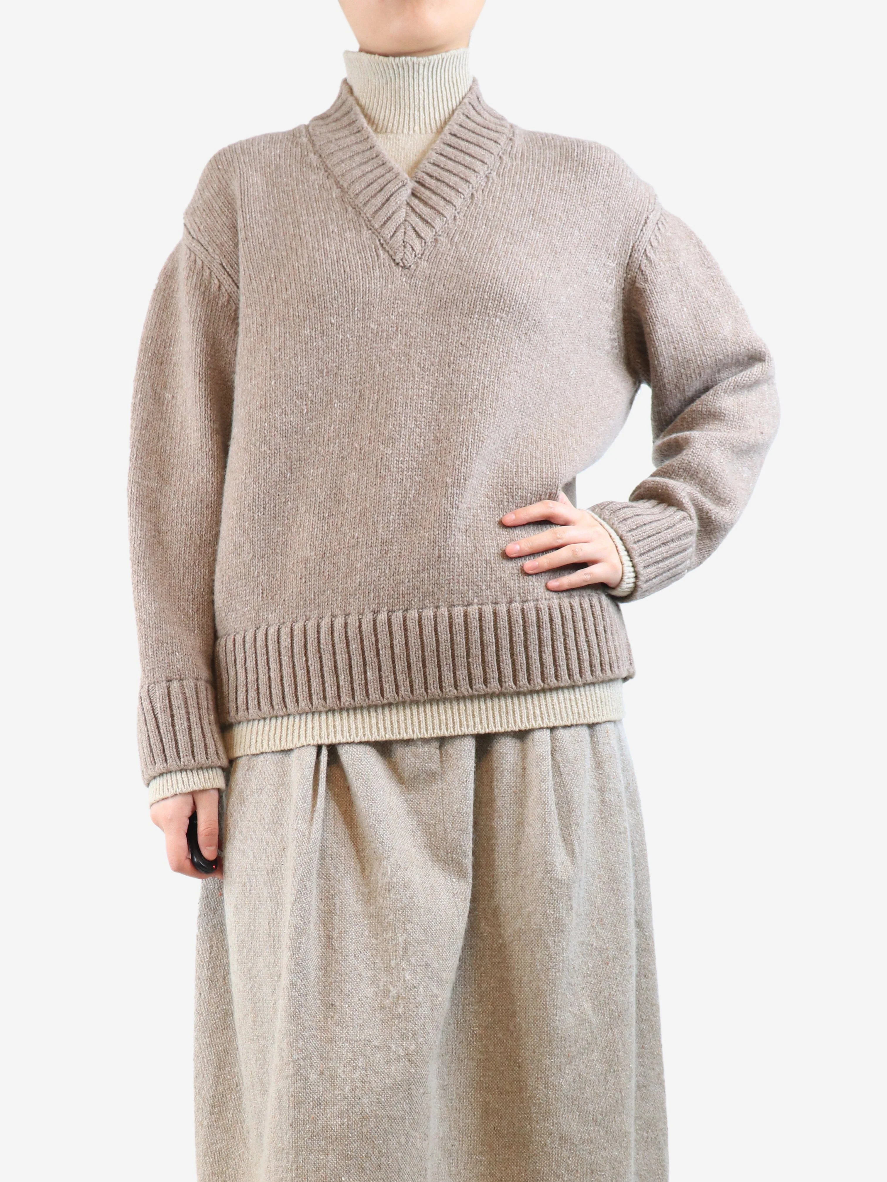 Brown chunky wool jumper - size S - Image 3