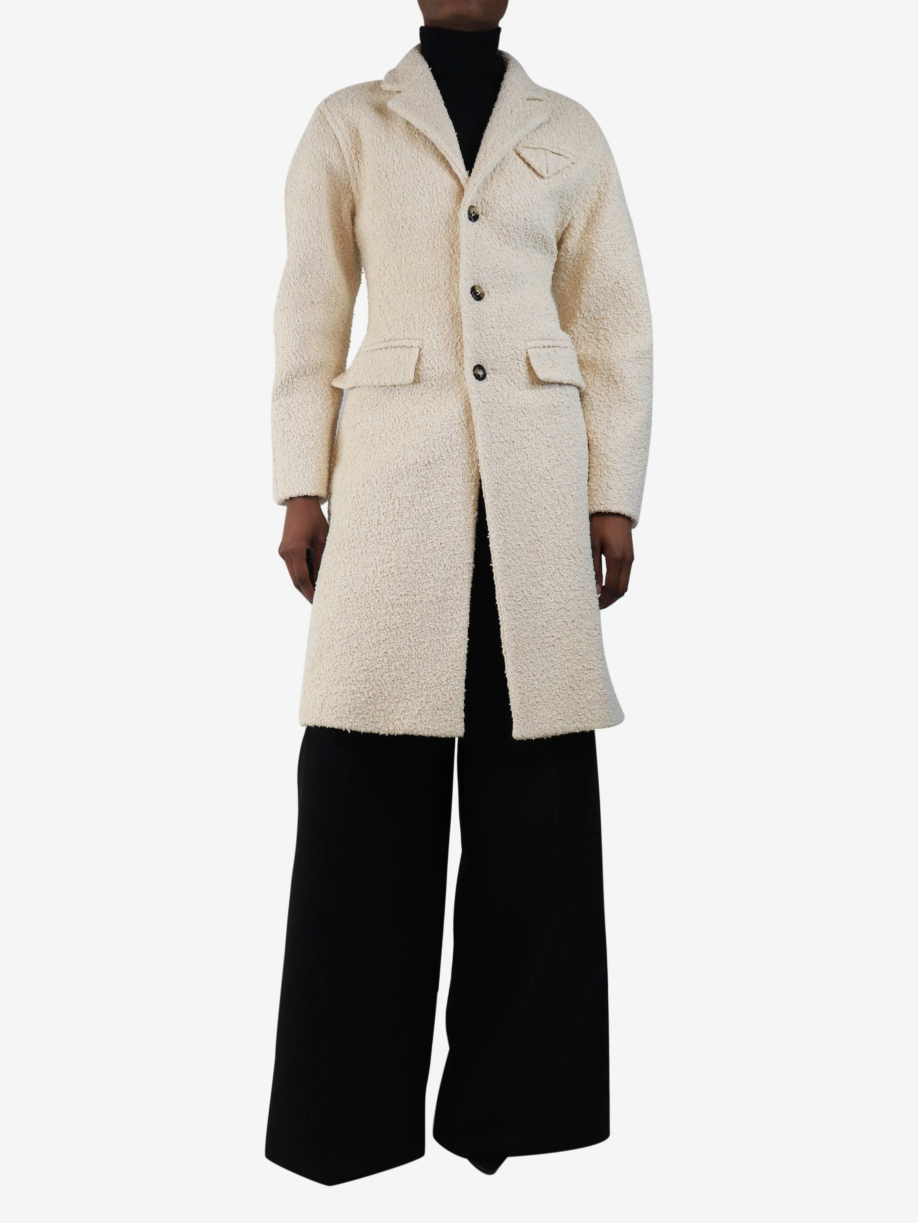 Cream heavyweight boucle coat - size UK 4
