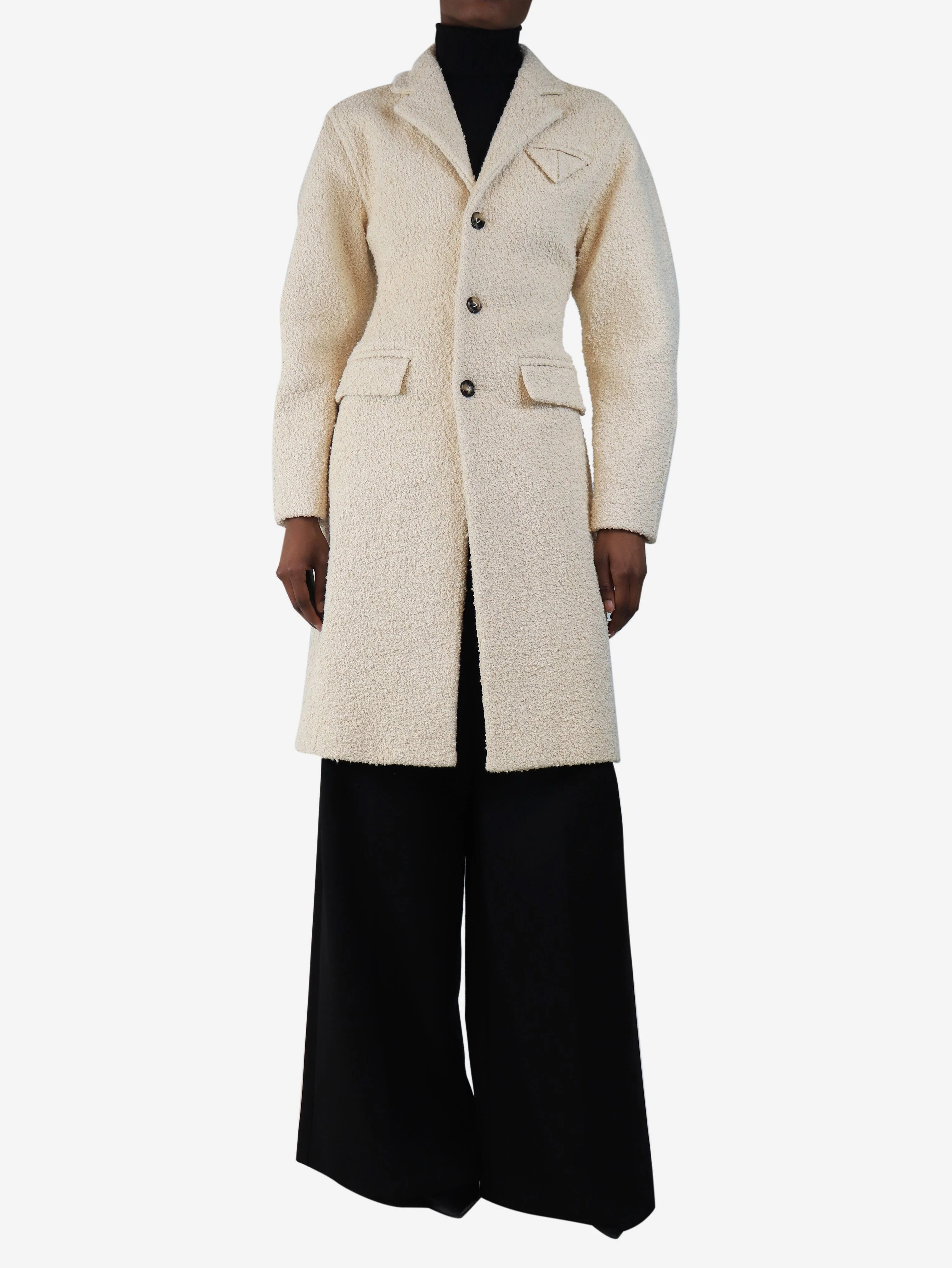 Cream heavyweight boucle coat - size UK 4 - Image 3