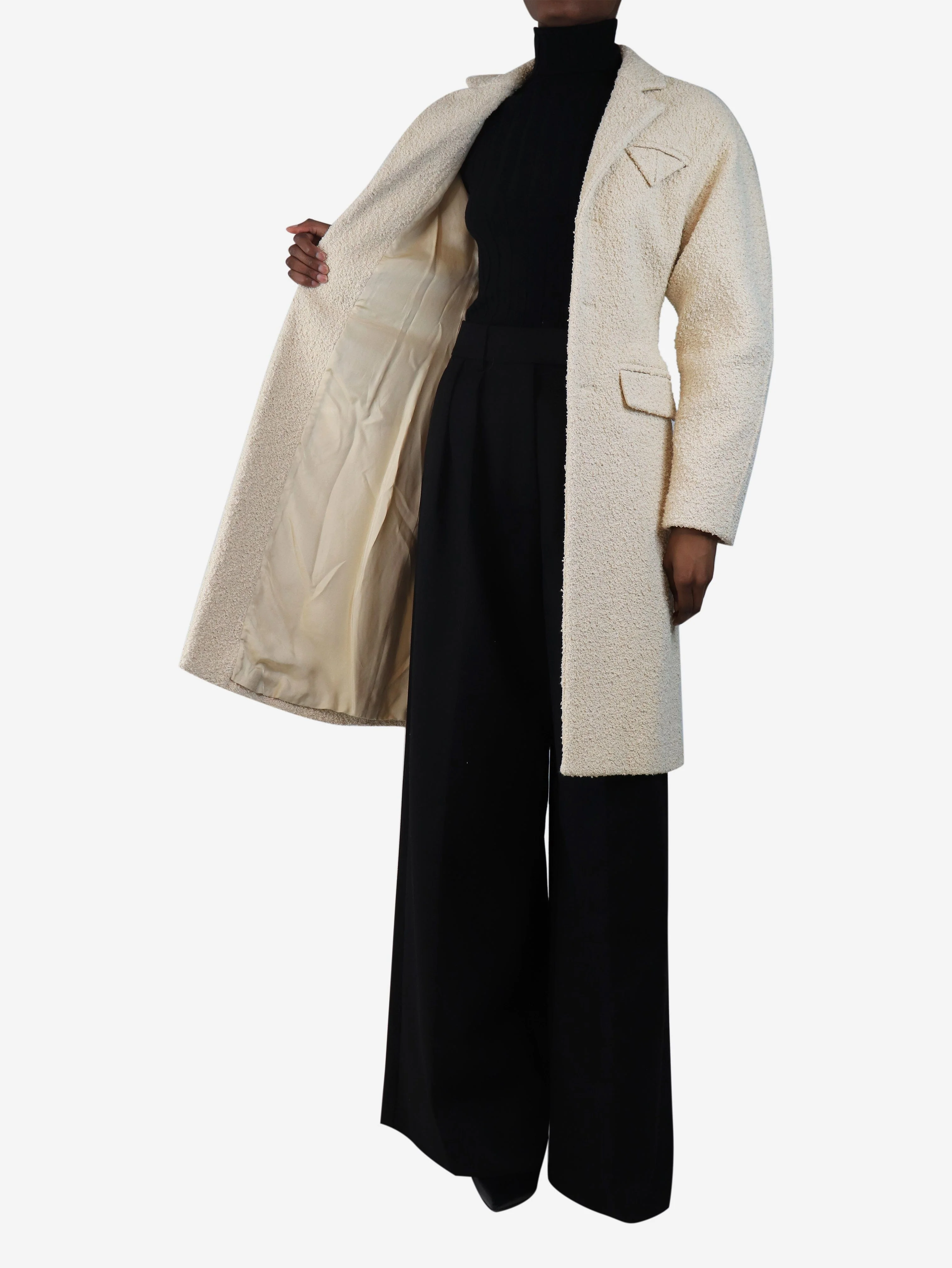 Cream heavyweight boucle coat - size UK 4 - Image 4