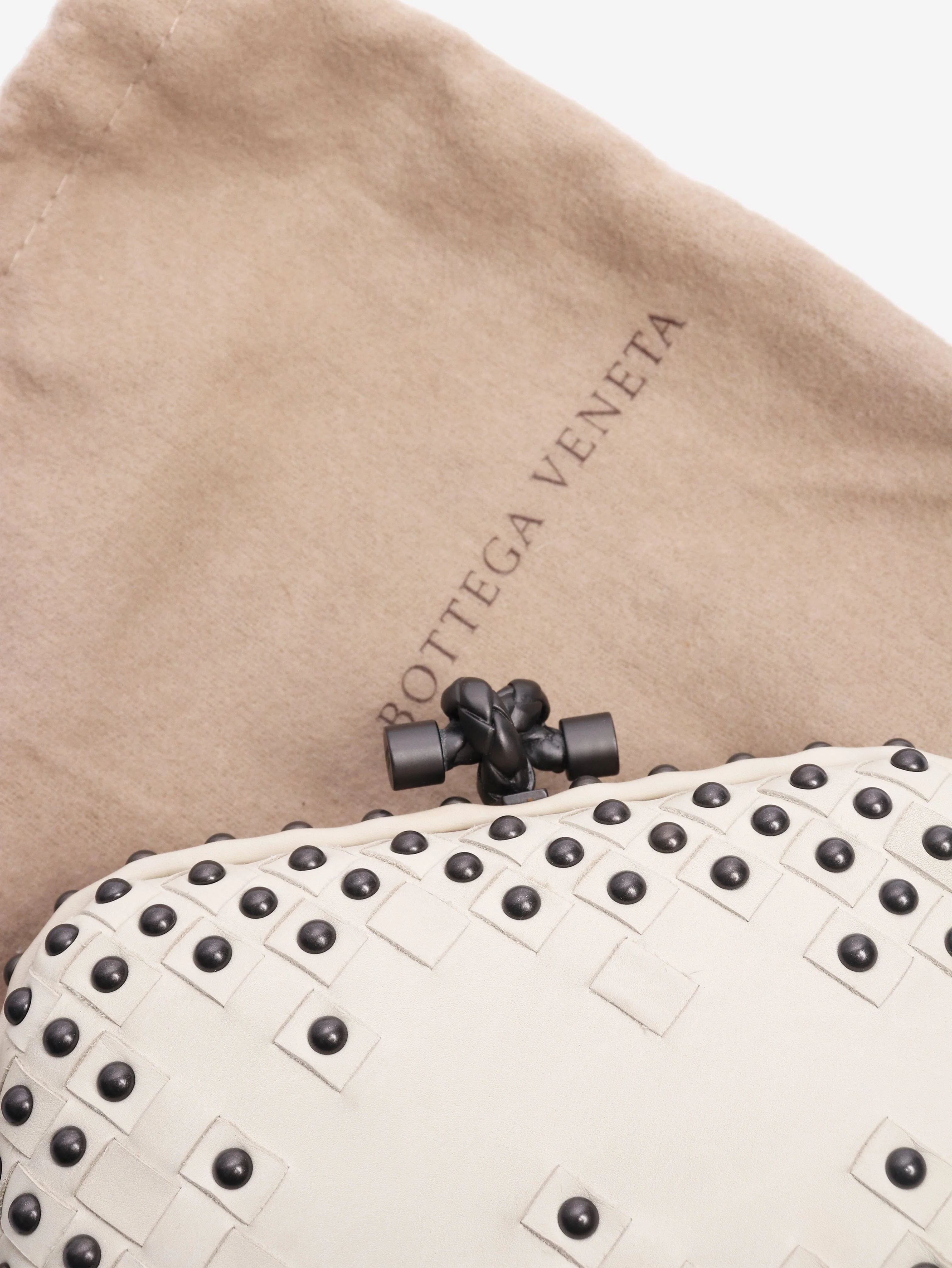 Cream studded knot clutch bag - Image 7