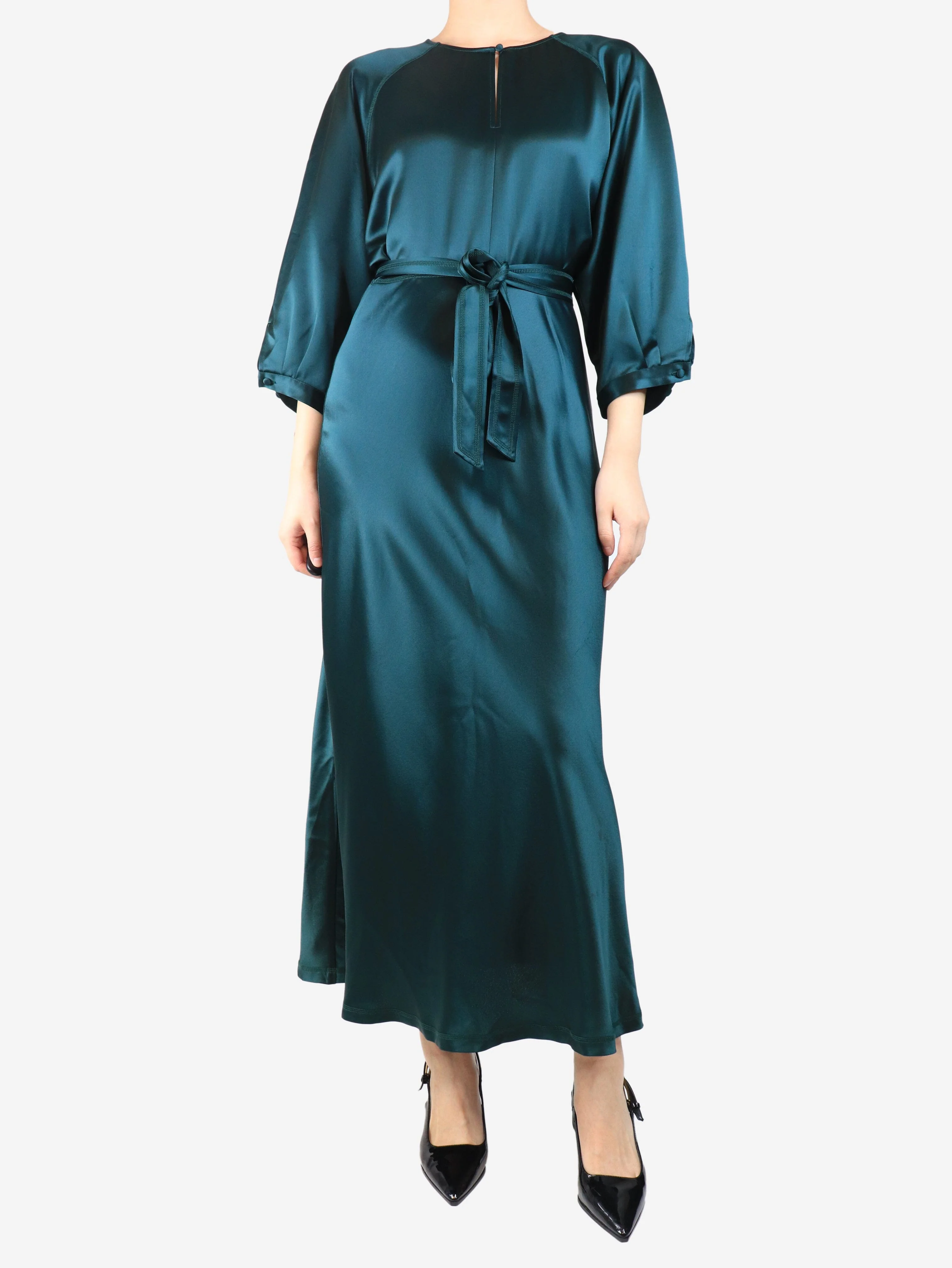 Bottle green Sammy satin maxi dress - size UK 10