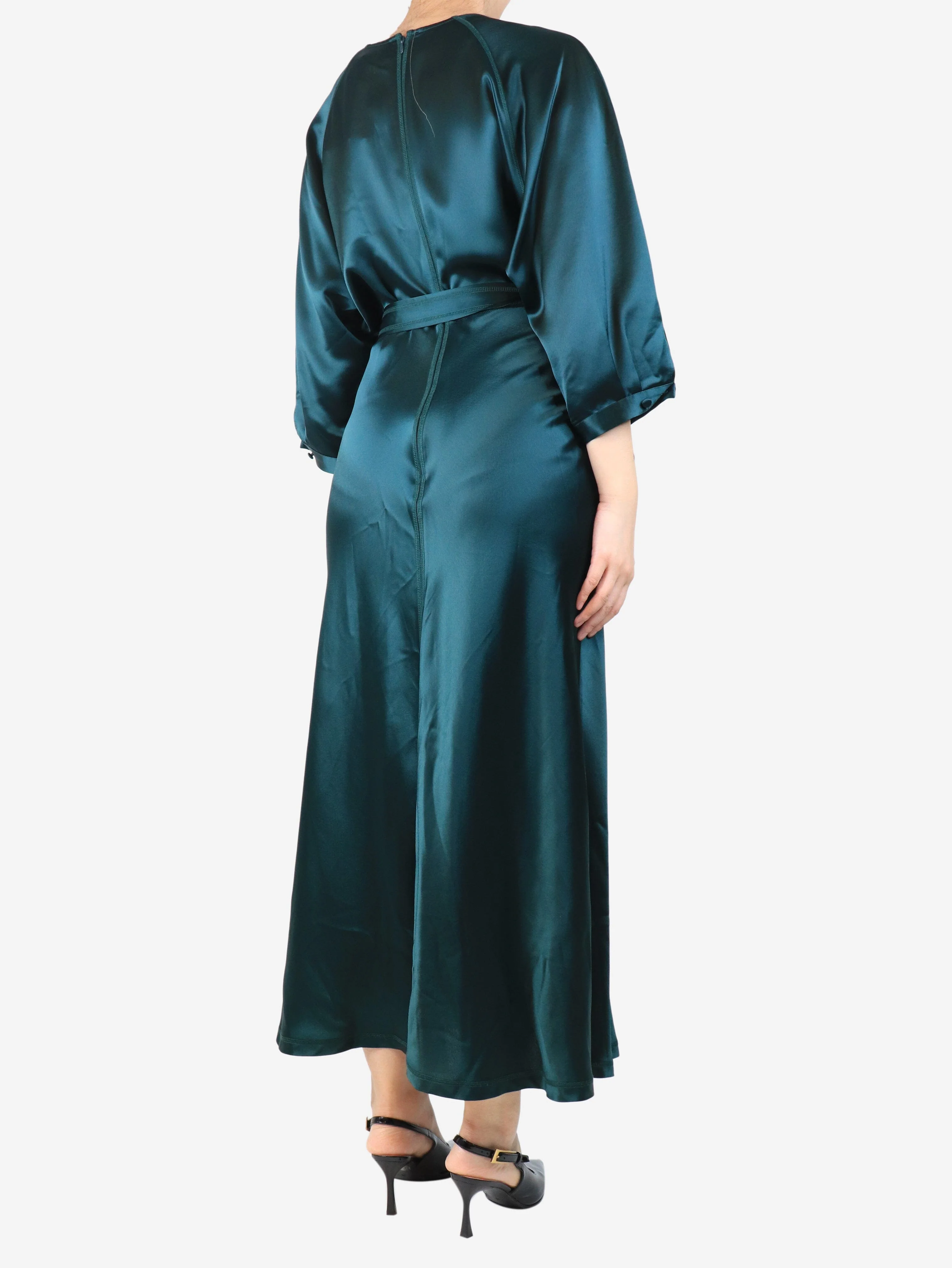 Bottle green Sammy satin maxi dress - size UK 10 - Image 2