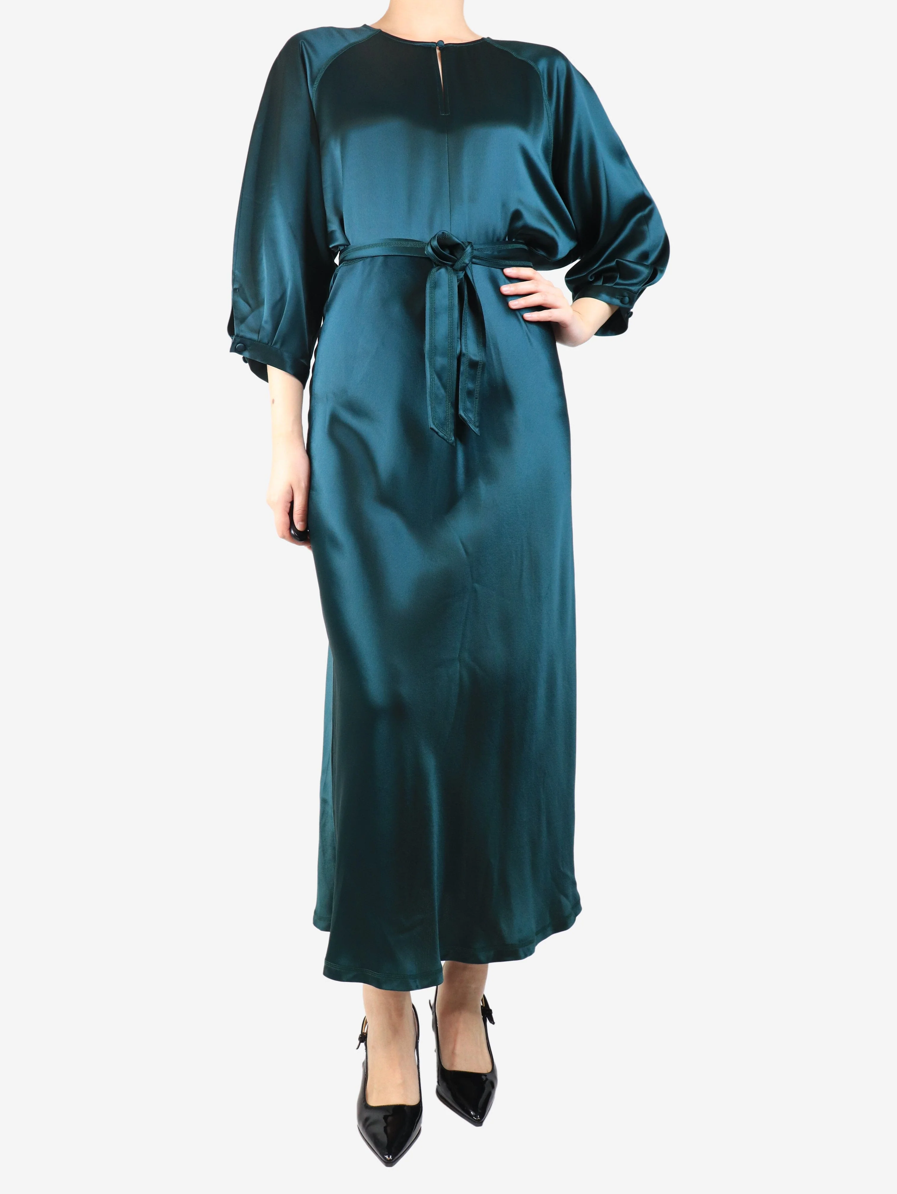 Bottle green Sammy satin maxi dress - size UK 10 - Image 3