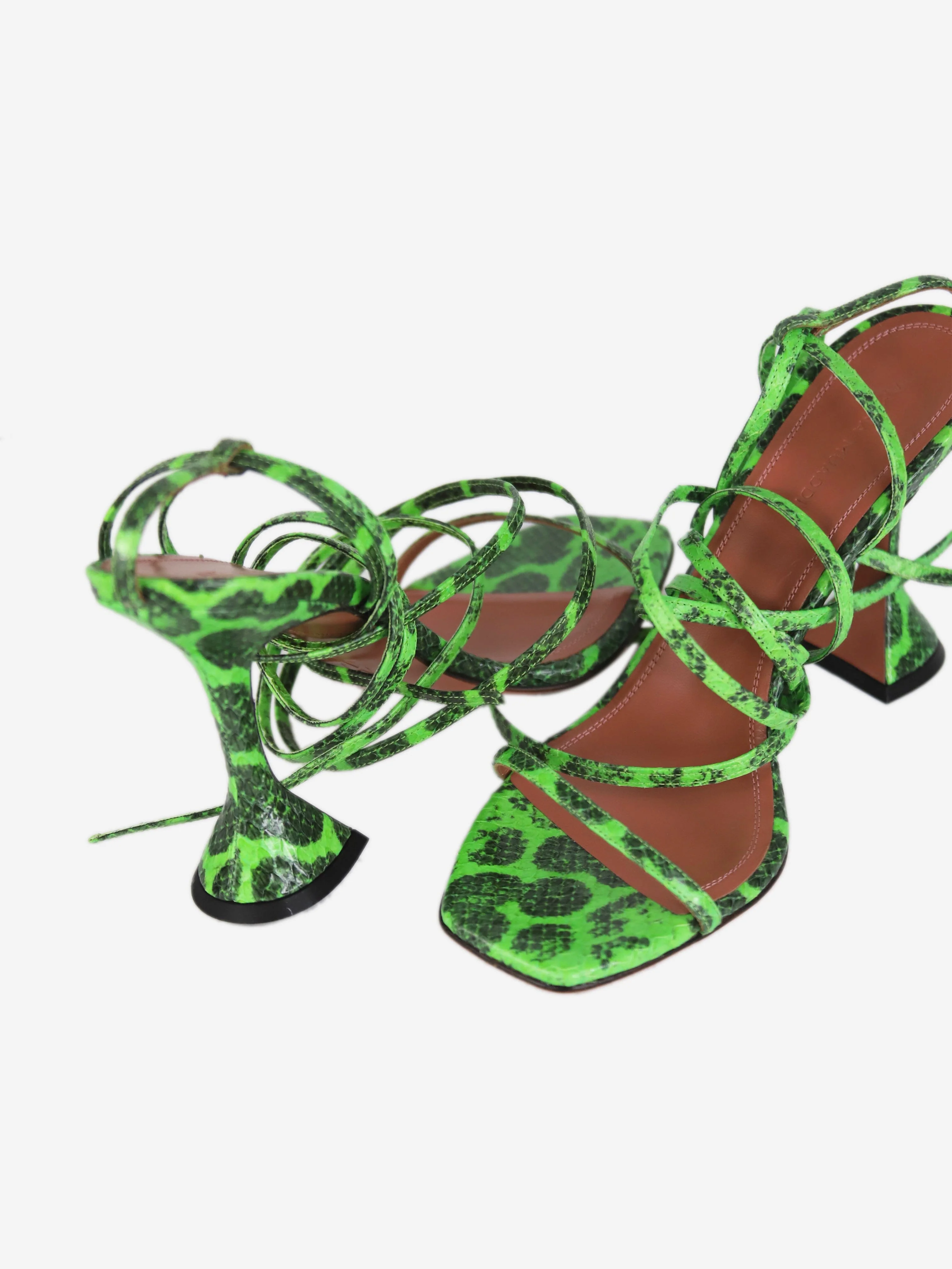 Bright green snakeskin strappy sandal heels - size EU 39 - Image 3