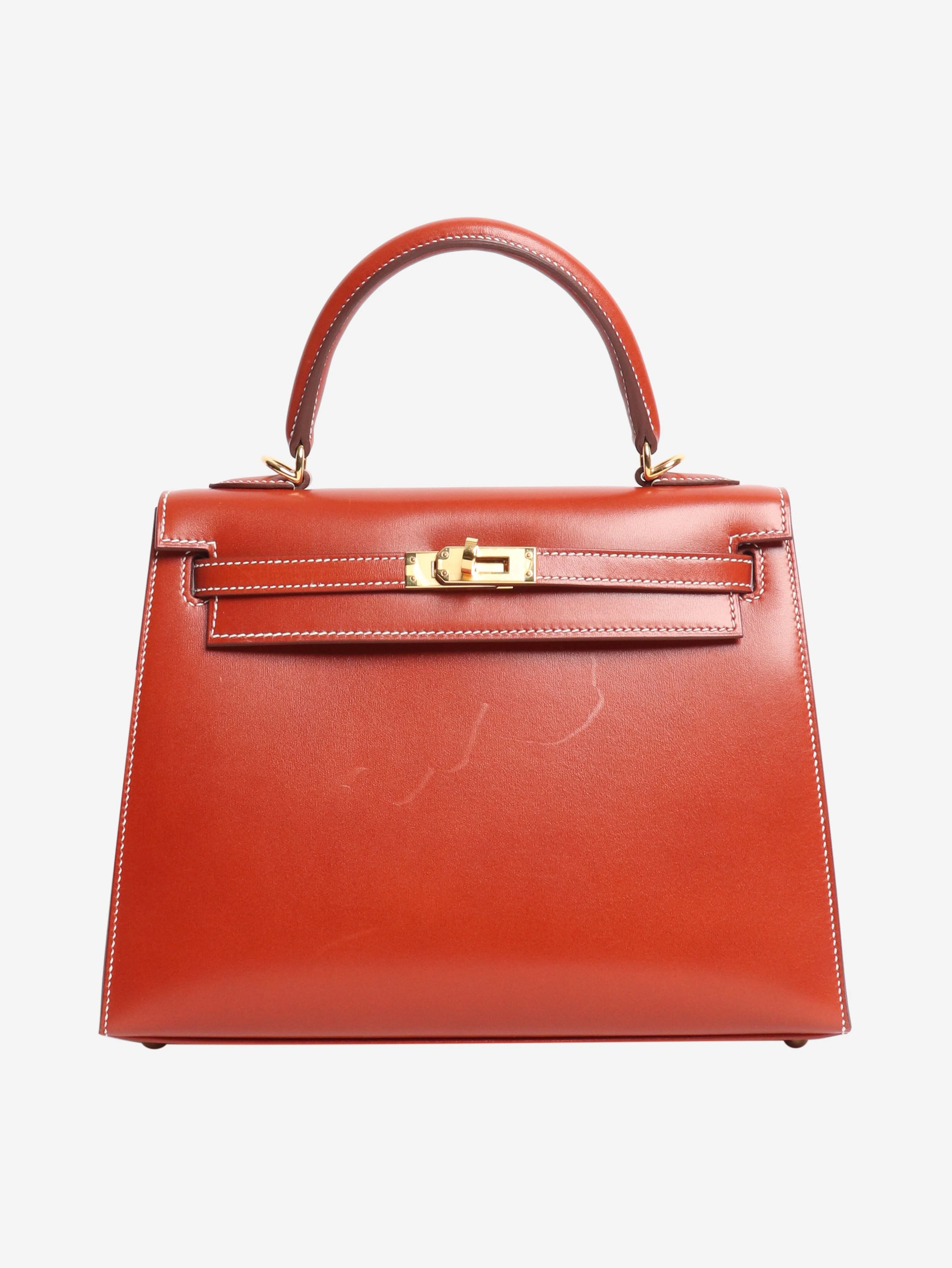 Brique Kelly 25 bag in Box Calf leather