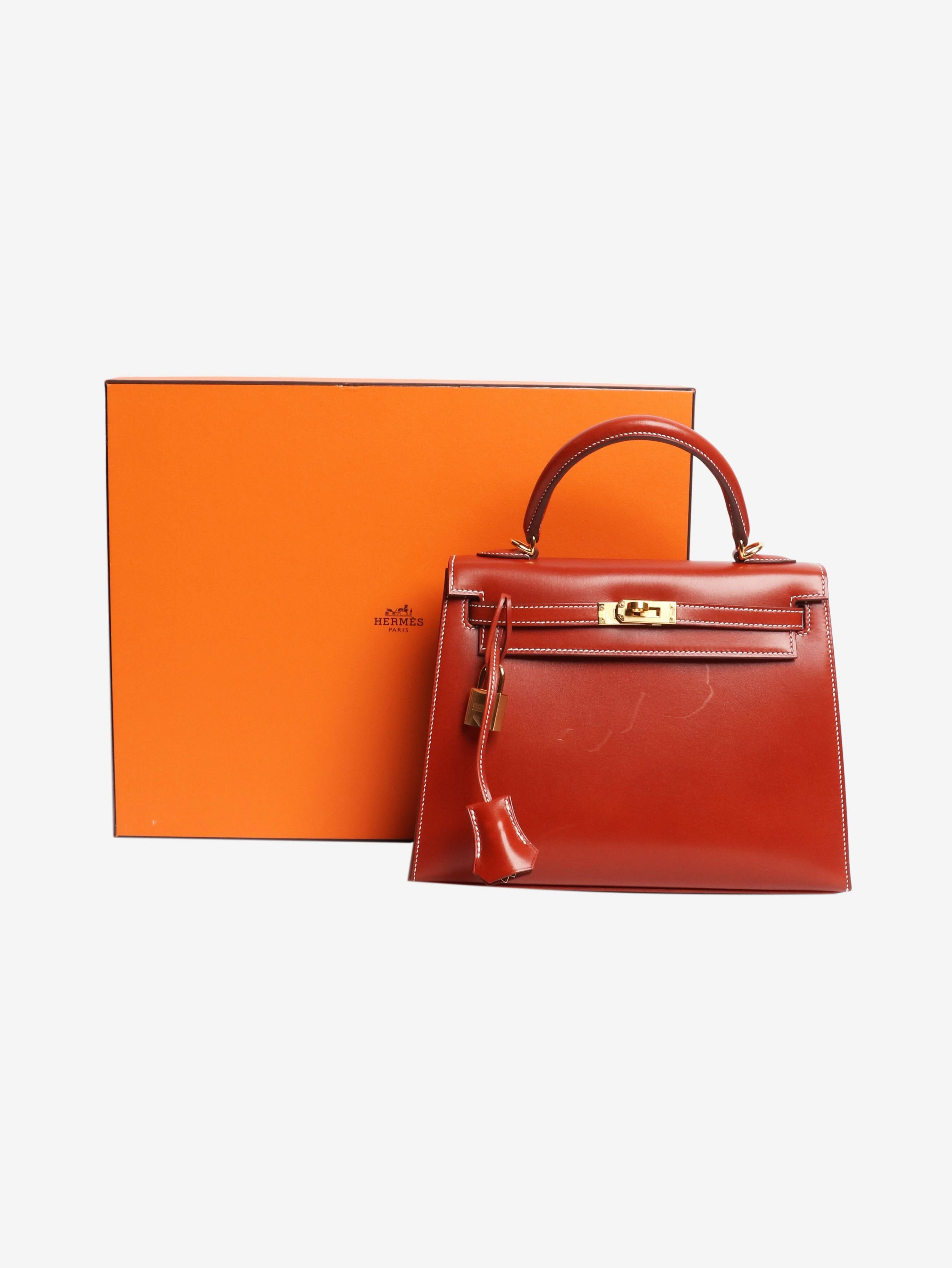 Brique Kelly 25 bag in Box Calf leather - Image 13