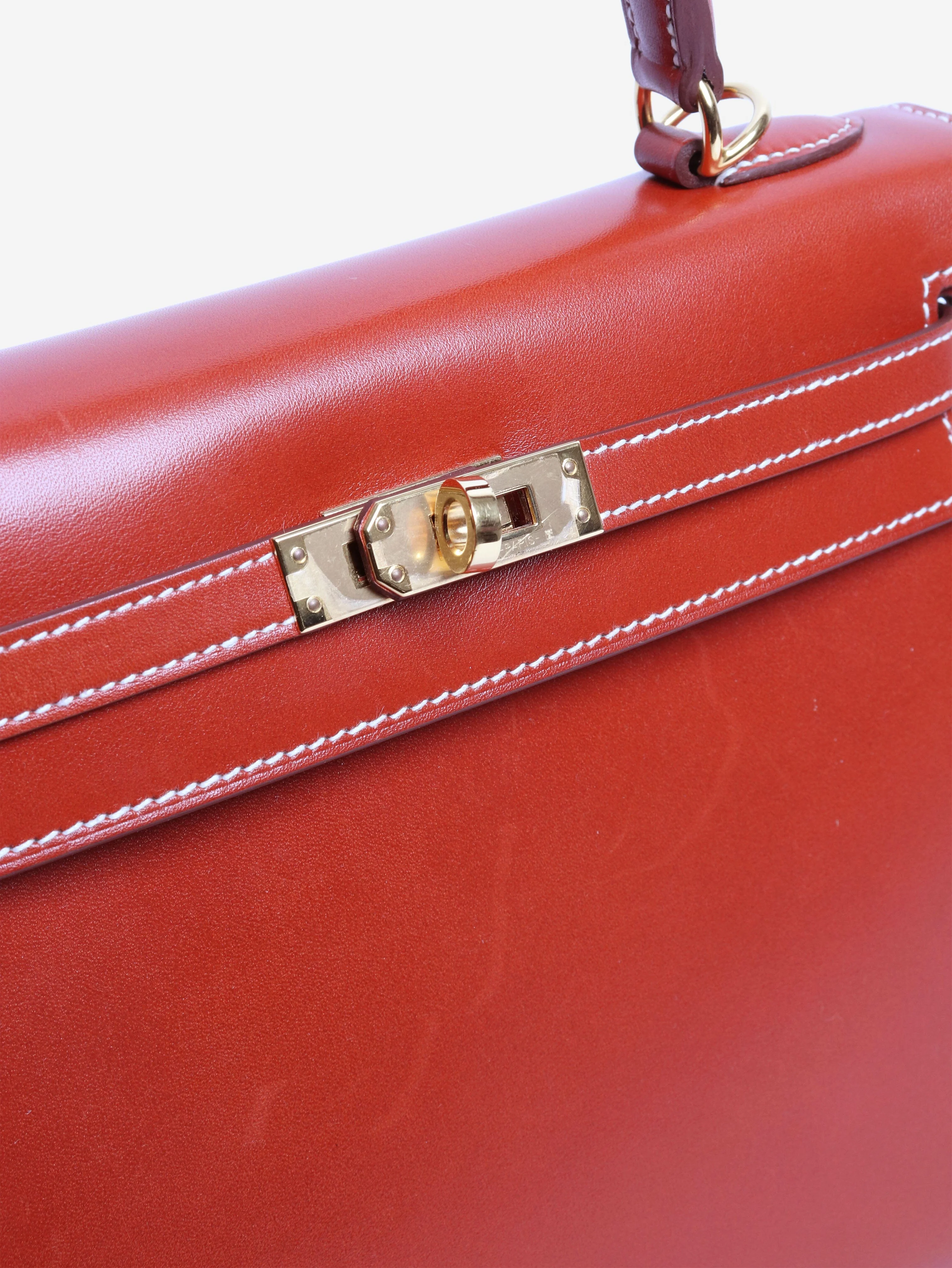 Brique Kelly 25 bag in Box Calf leather - Image 8