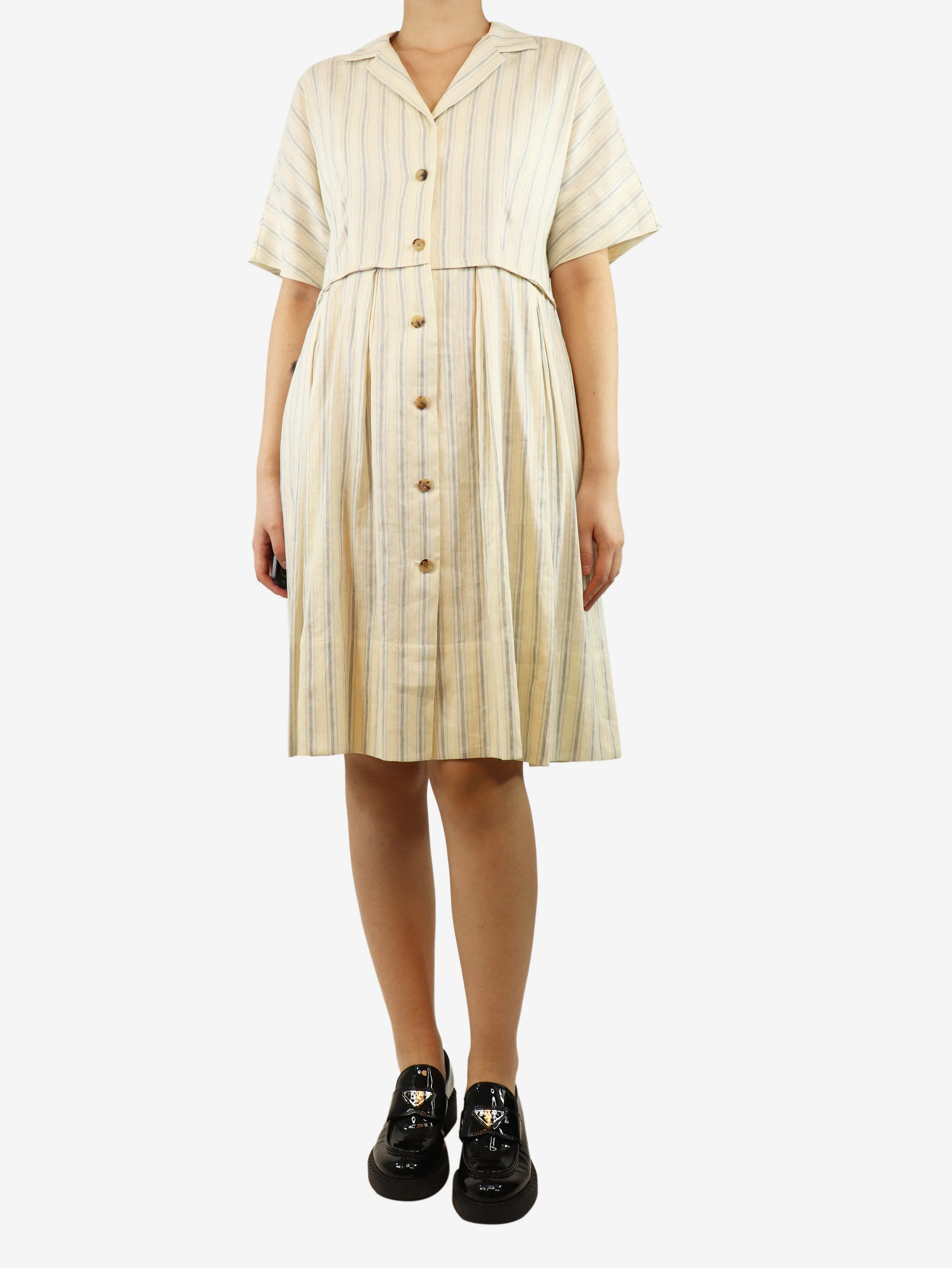 Cream striped midi dress - size UK 8