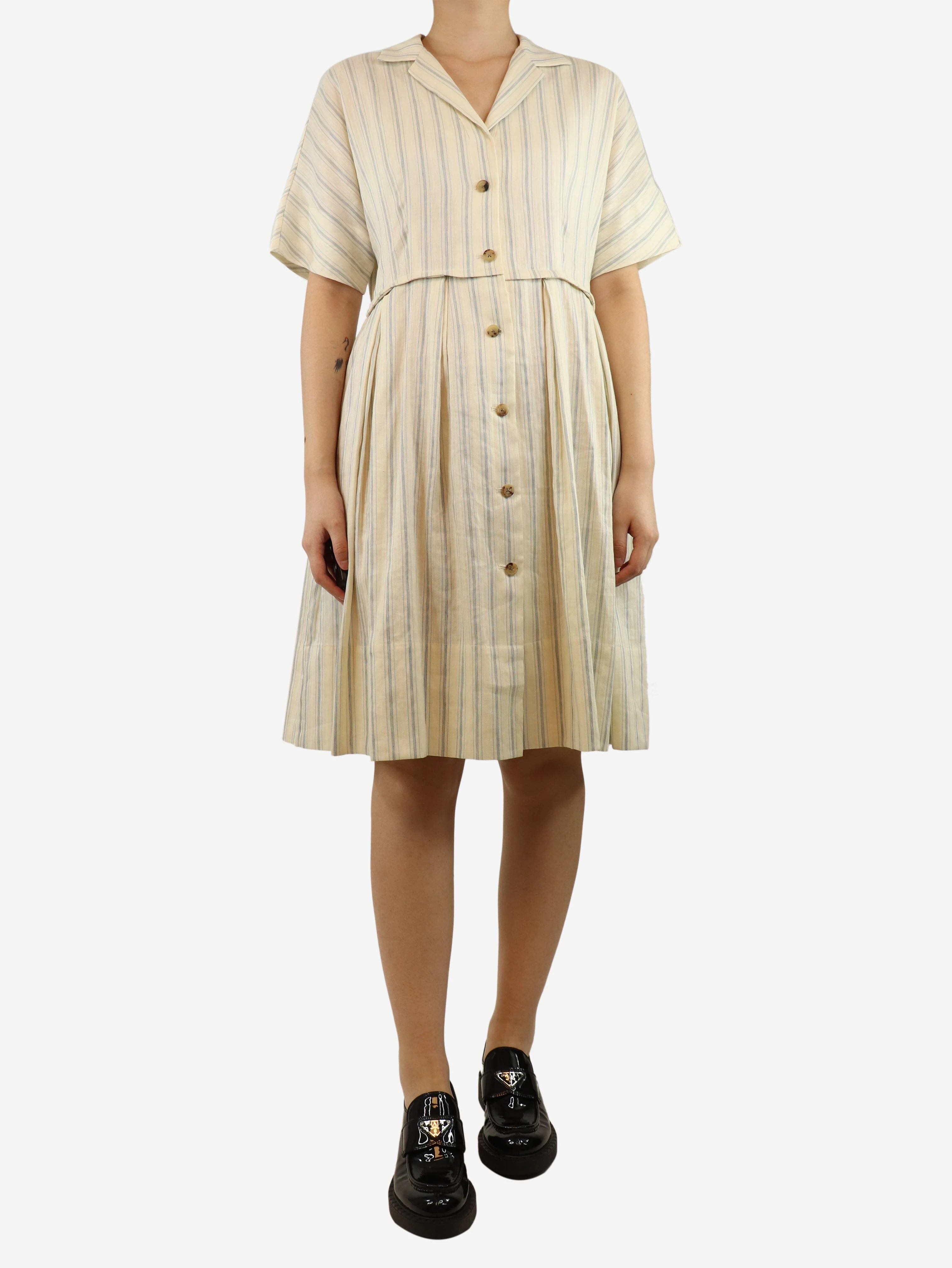 Cream striped midi dress - size UK 8 - Image 3