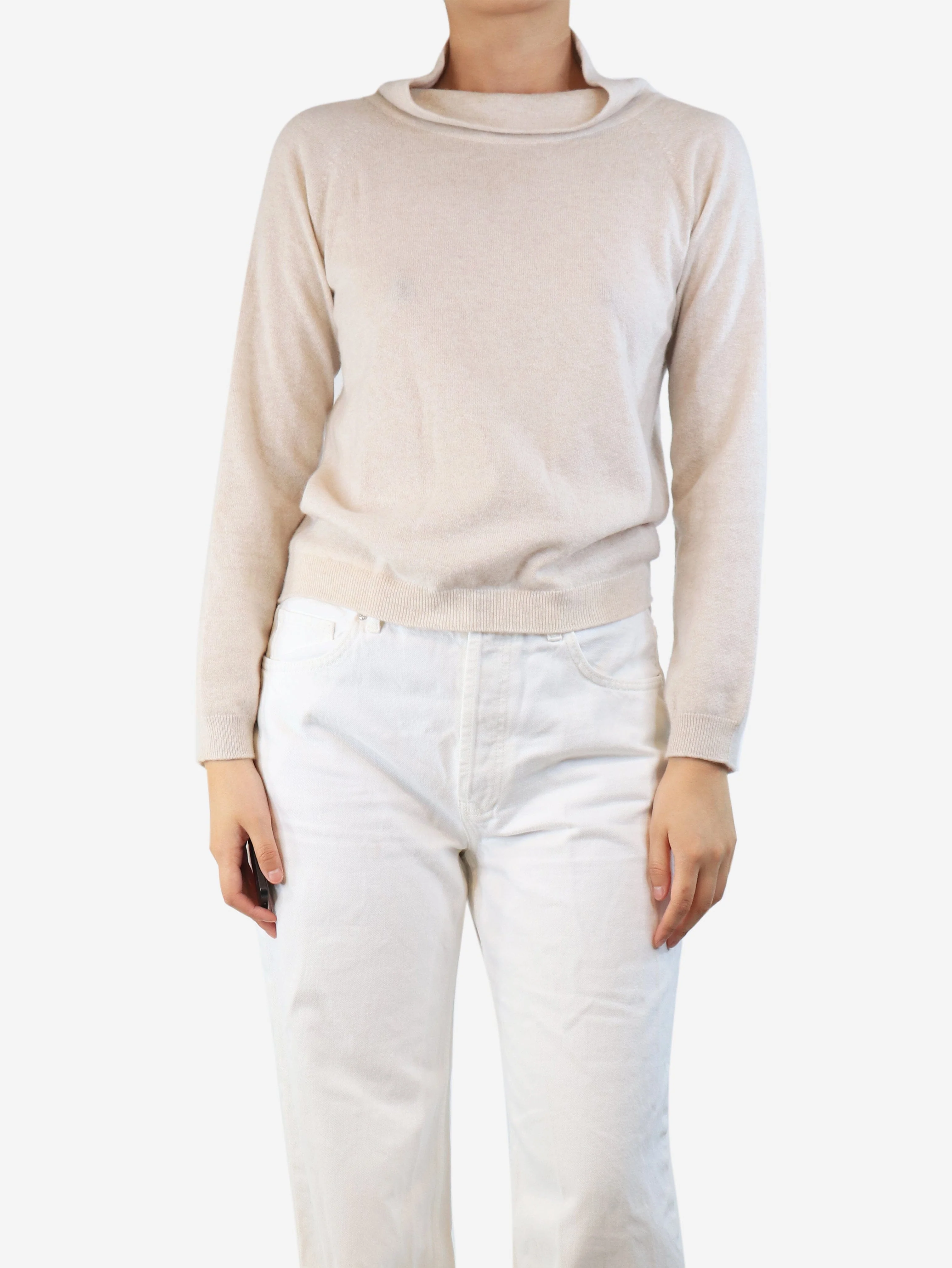 Neutral wide-neck cashmere jumper - size UK 10 - Image 3