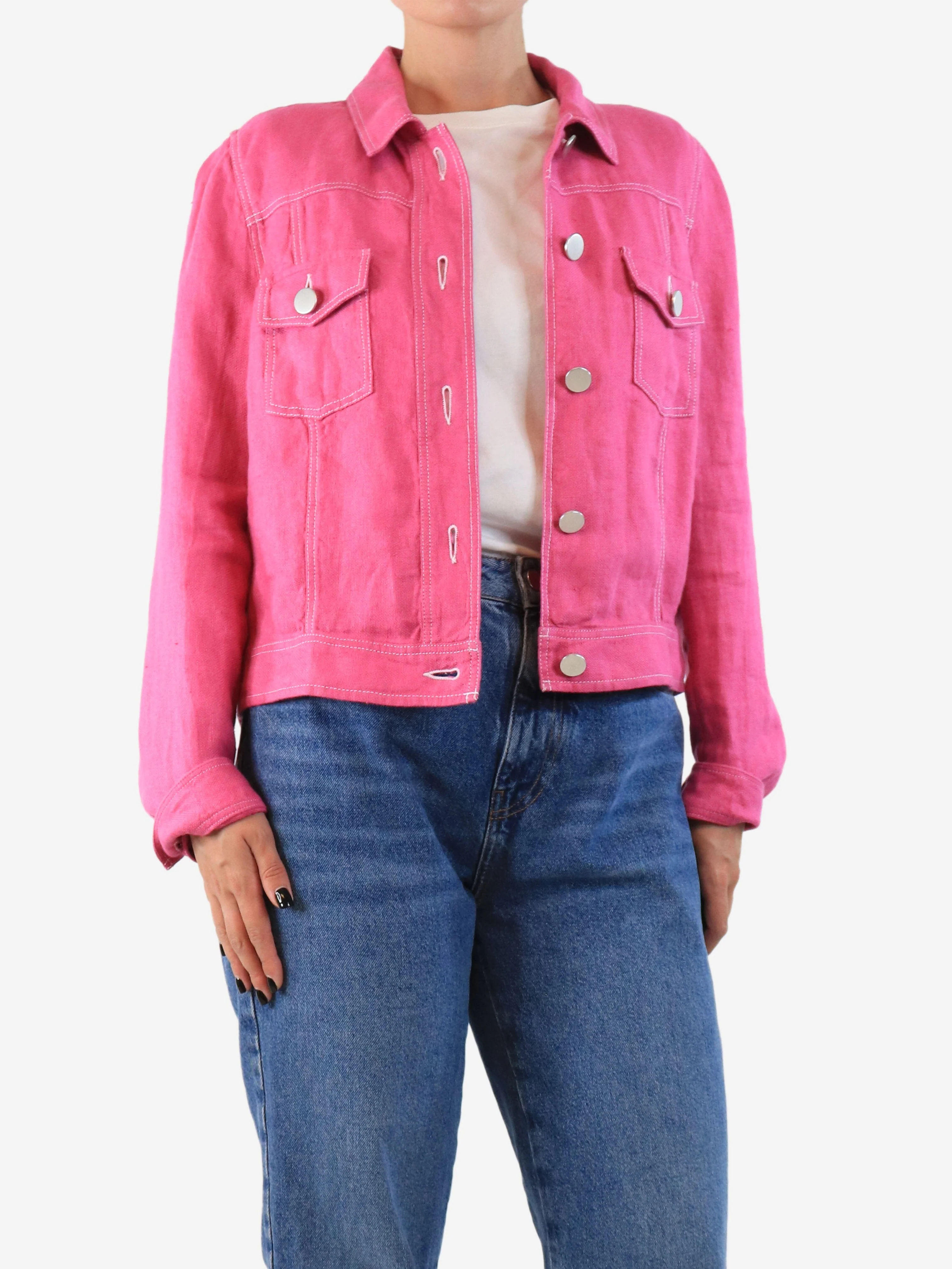 Pink linen woven jacket - size UK 12 - Image 3