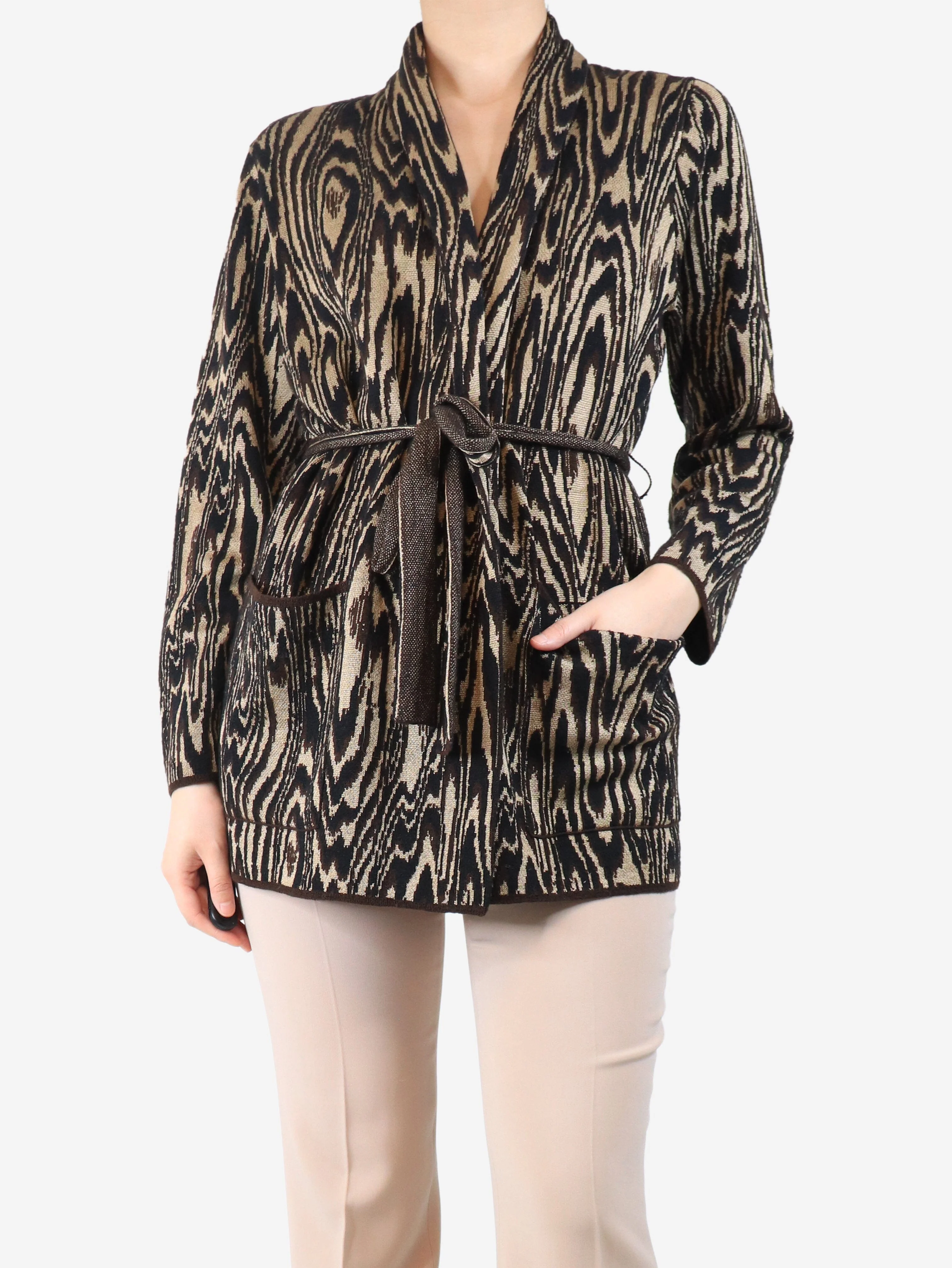 Brown belted knit cardigan - size UK 10 - Image 3
