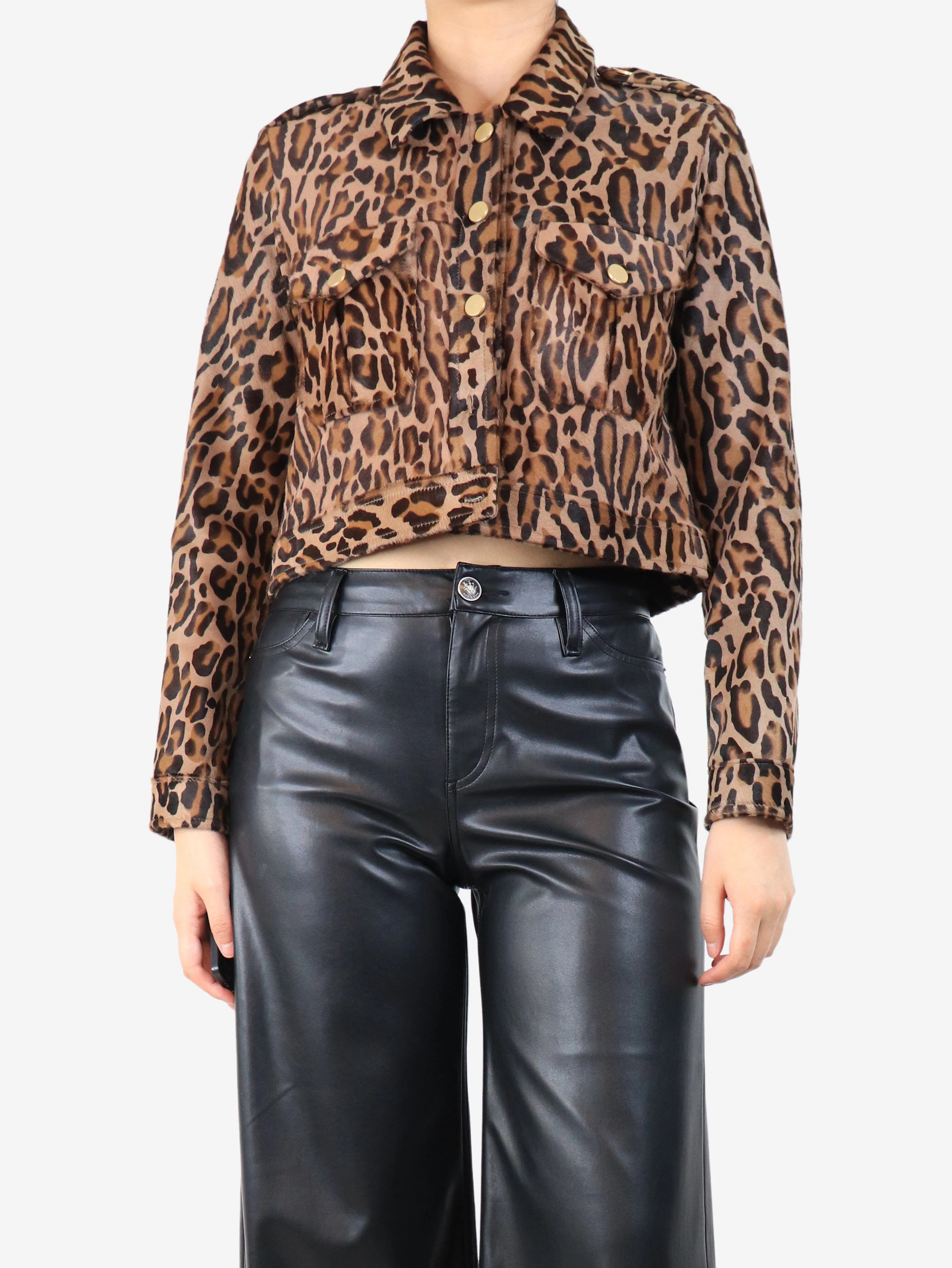 Brown leopard print cowhide jacket - size UK 8