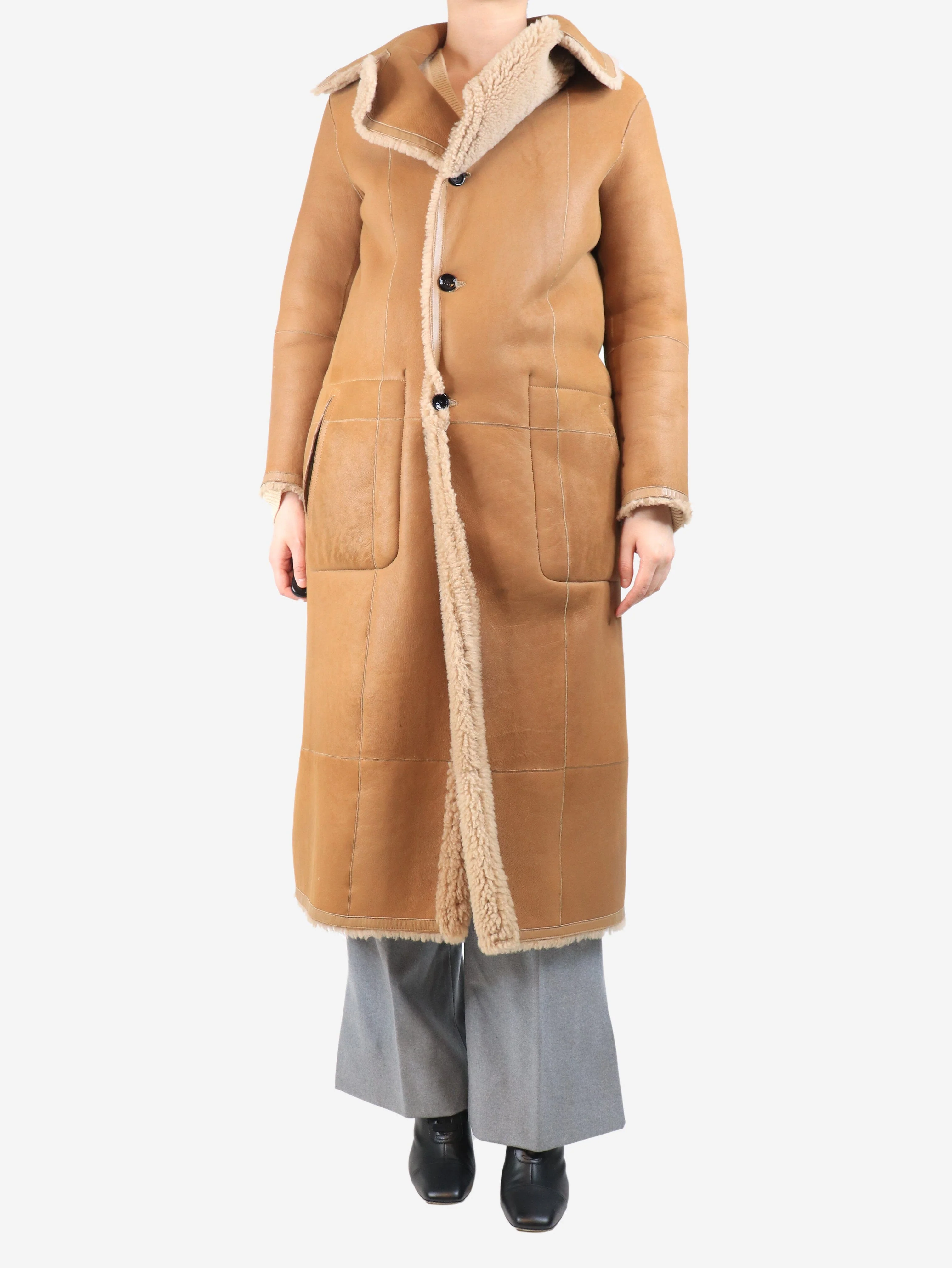 Brown Maybelle reversible shearling coat - size UK 12