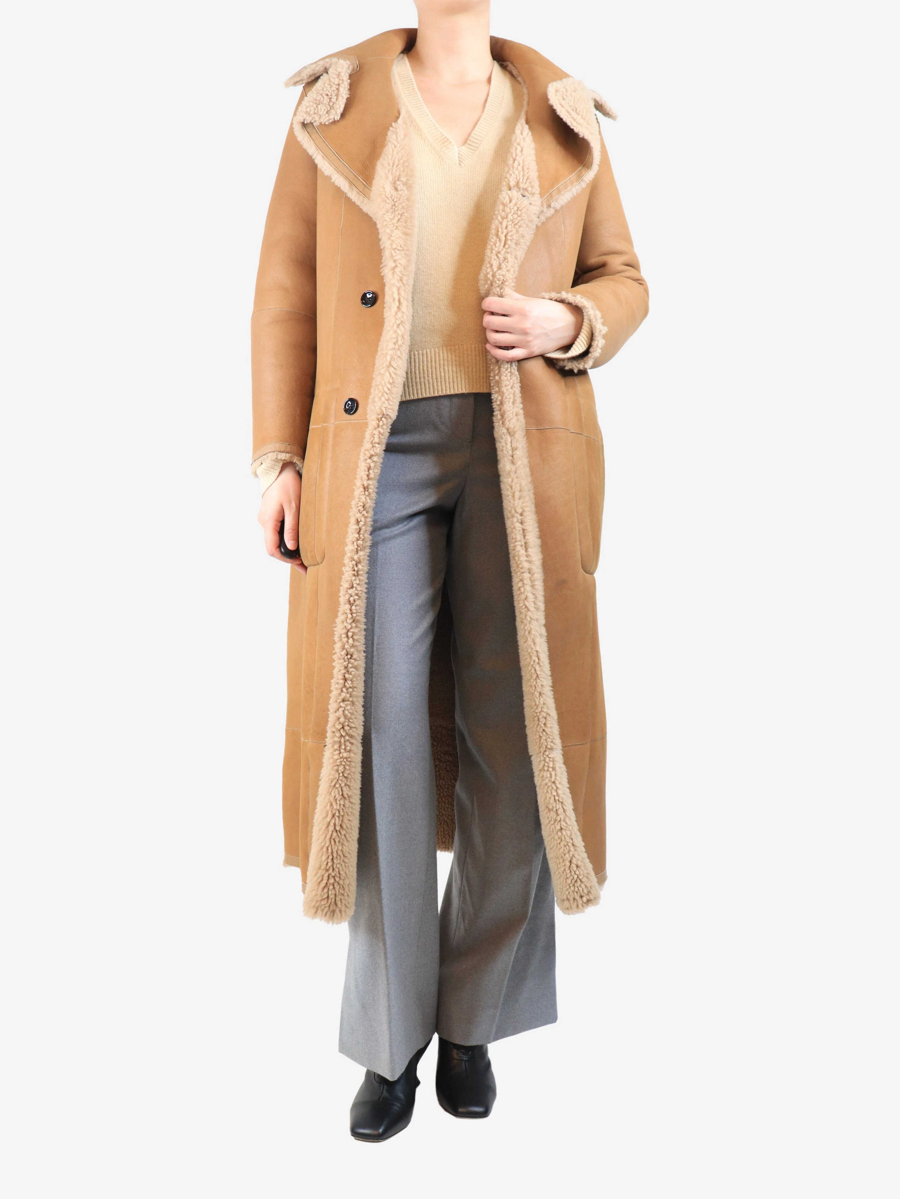Brown Maybelle reversible shearling coat - size UK 12 - Image 3