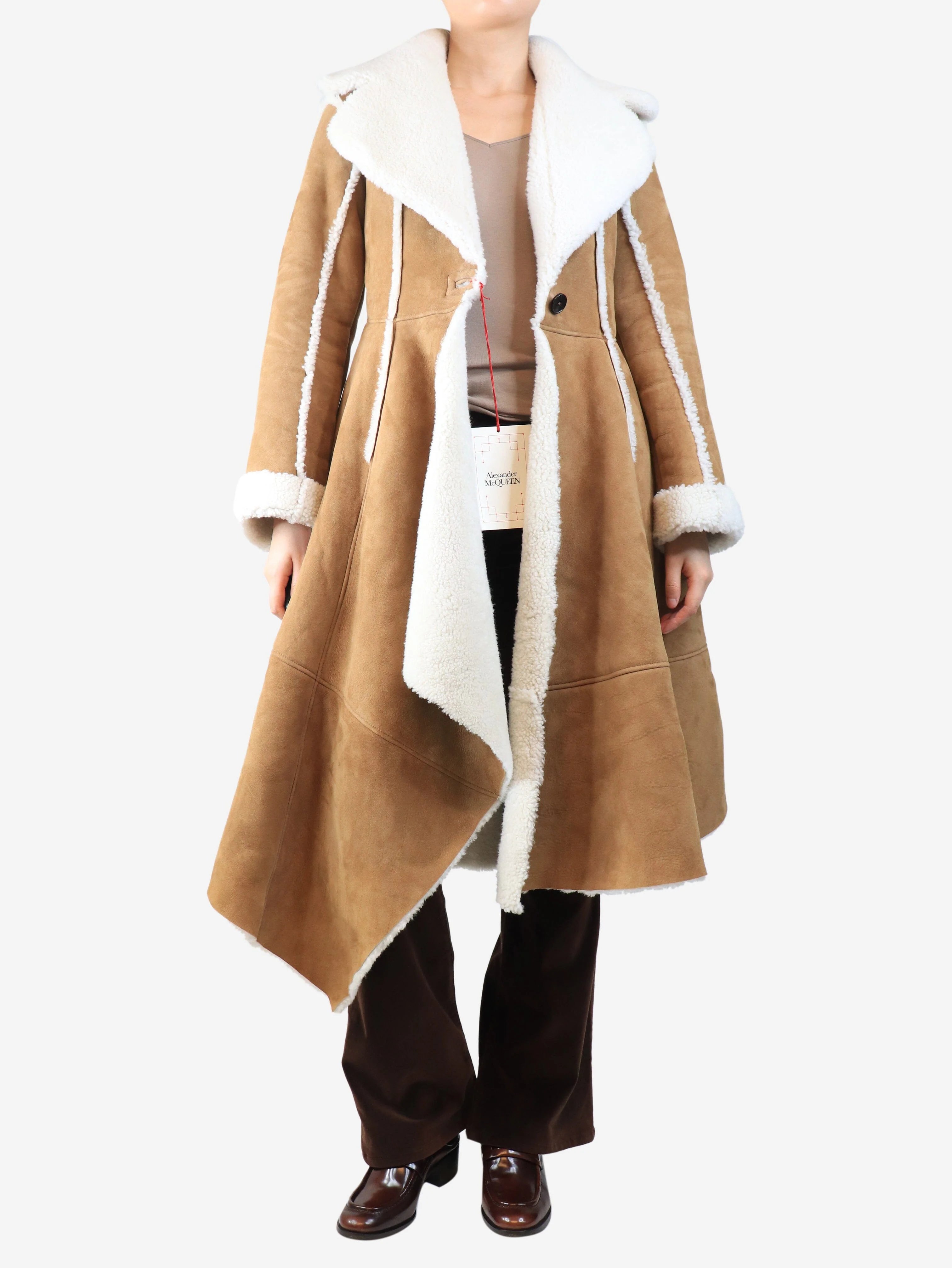Brown suede sherpa coat - size UK 8 - Image 3