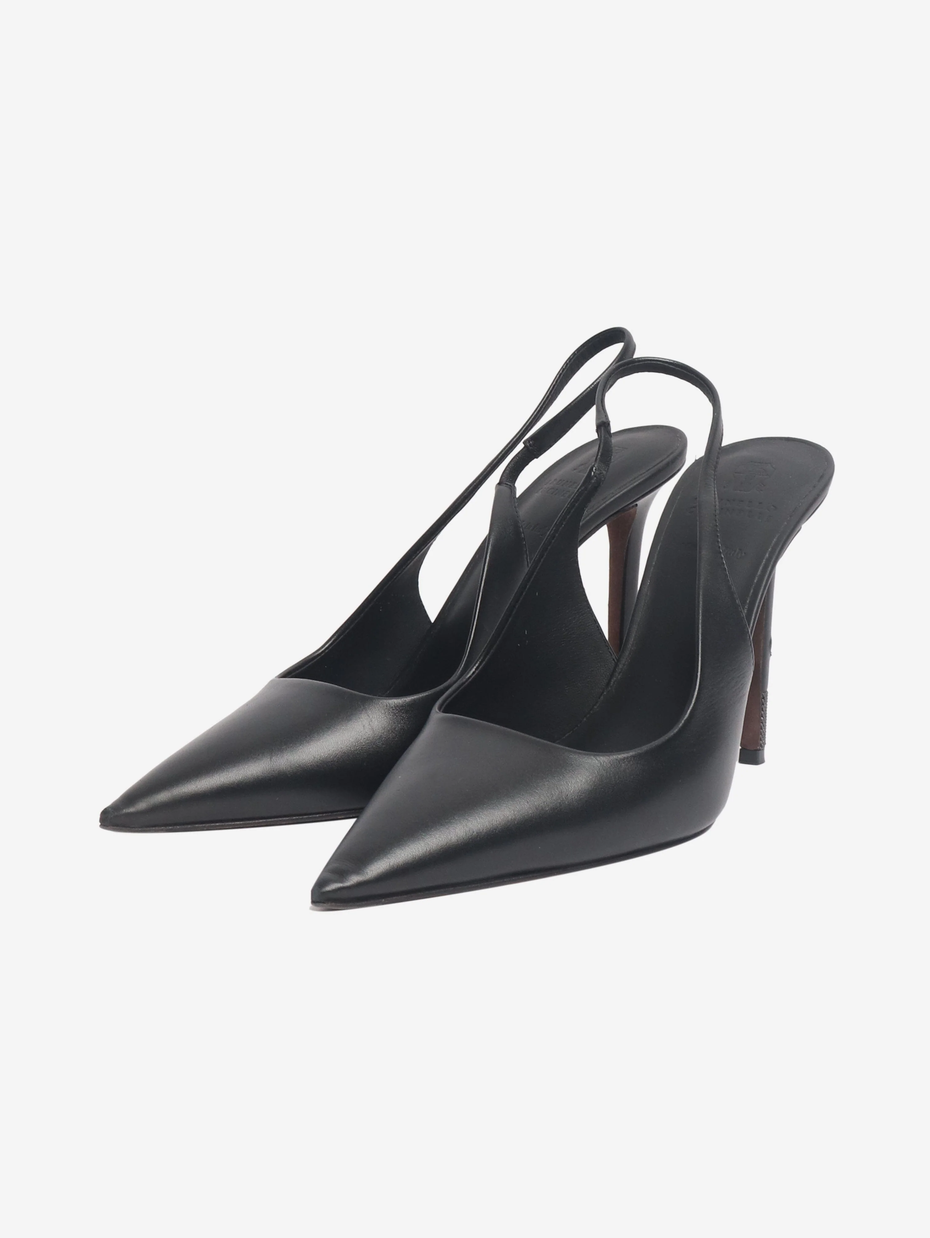 Black leather pointed sling back shoes - size EU 38 (UK 5) - Image 2