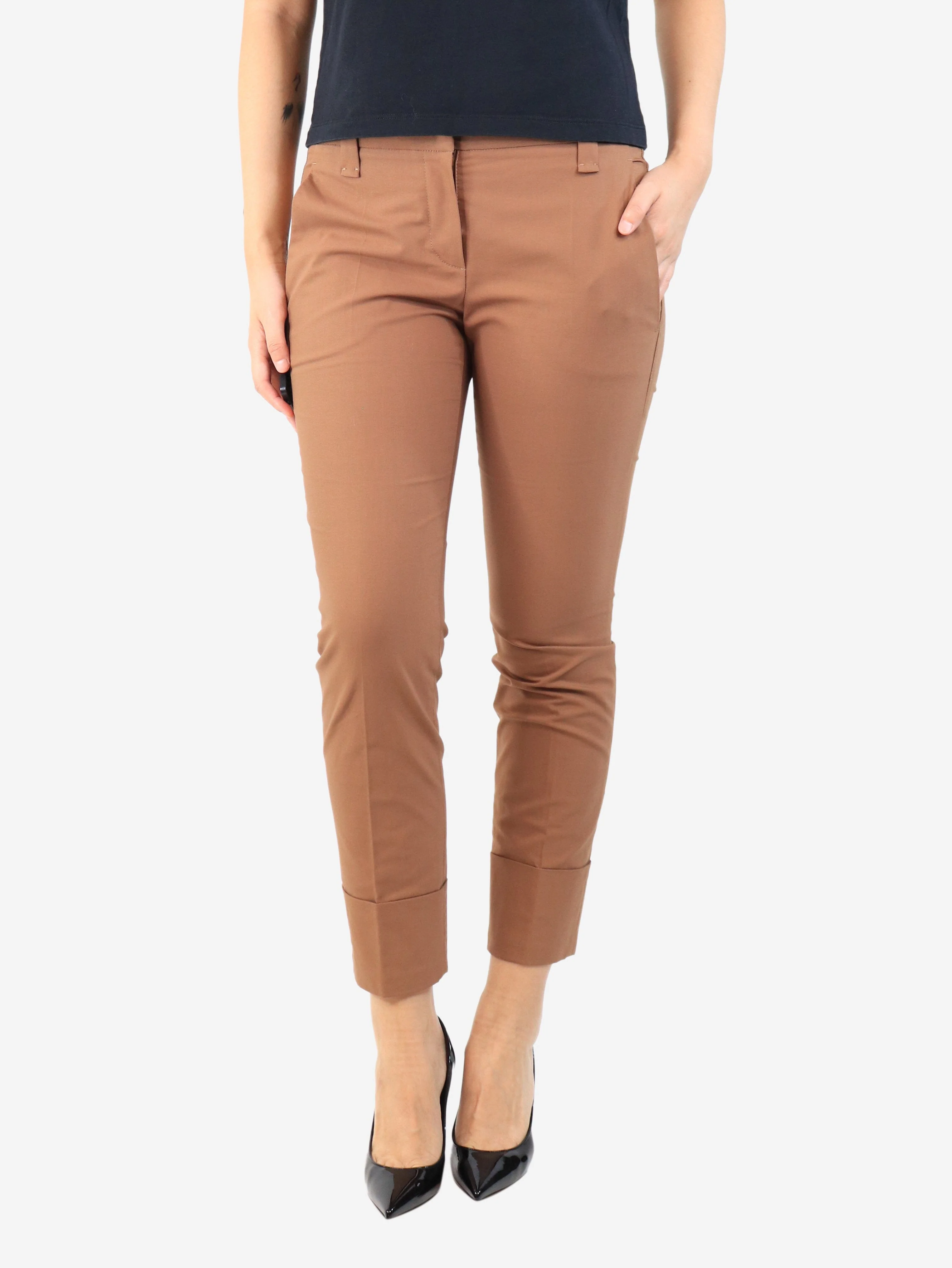 Brown tailored cotton trousers - size UK 10