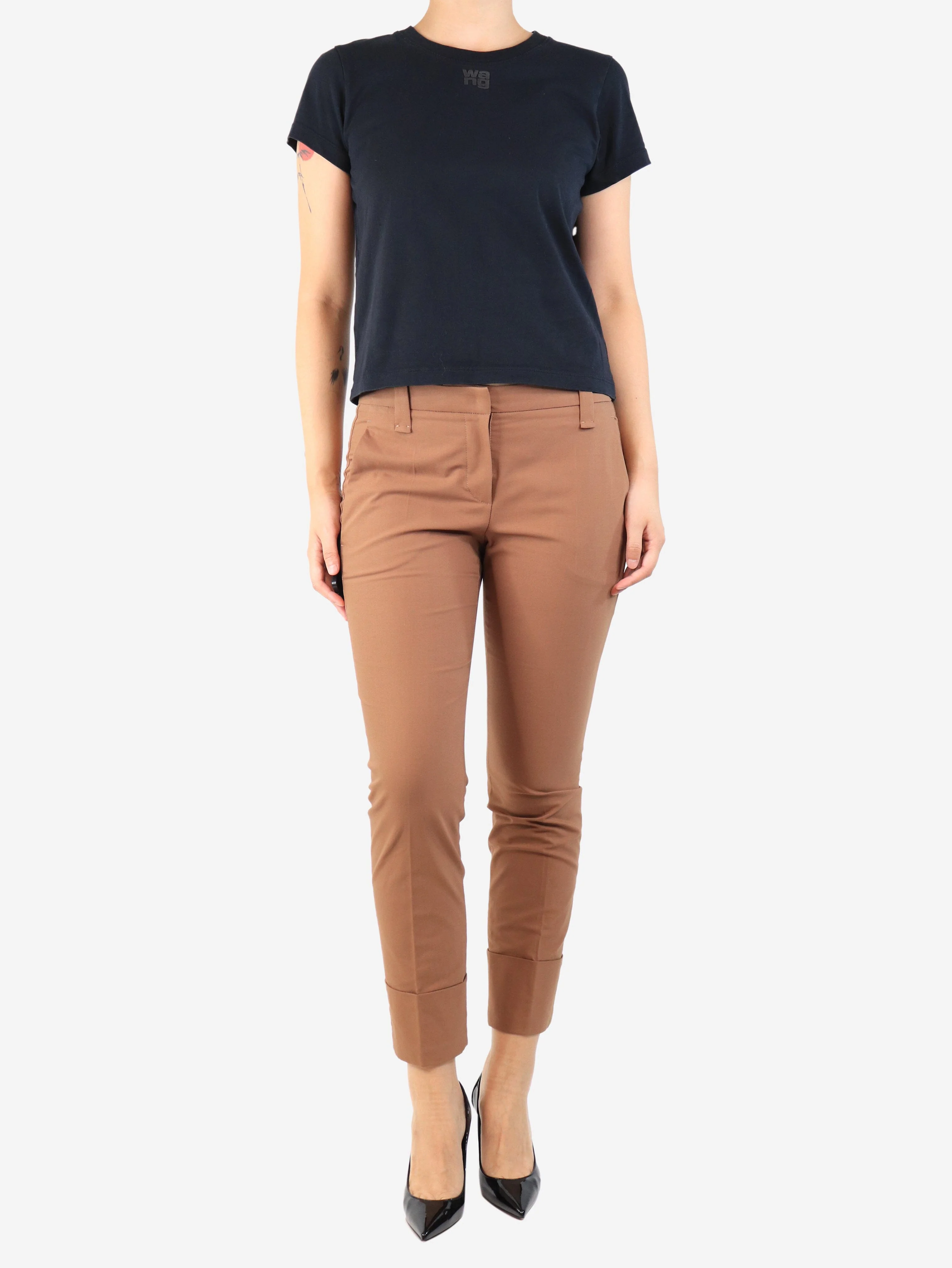 Brown tailored cotton trousers - size UK 10 - Image 2