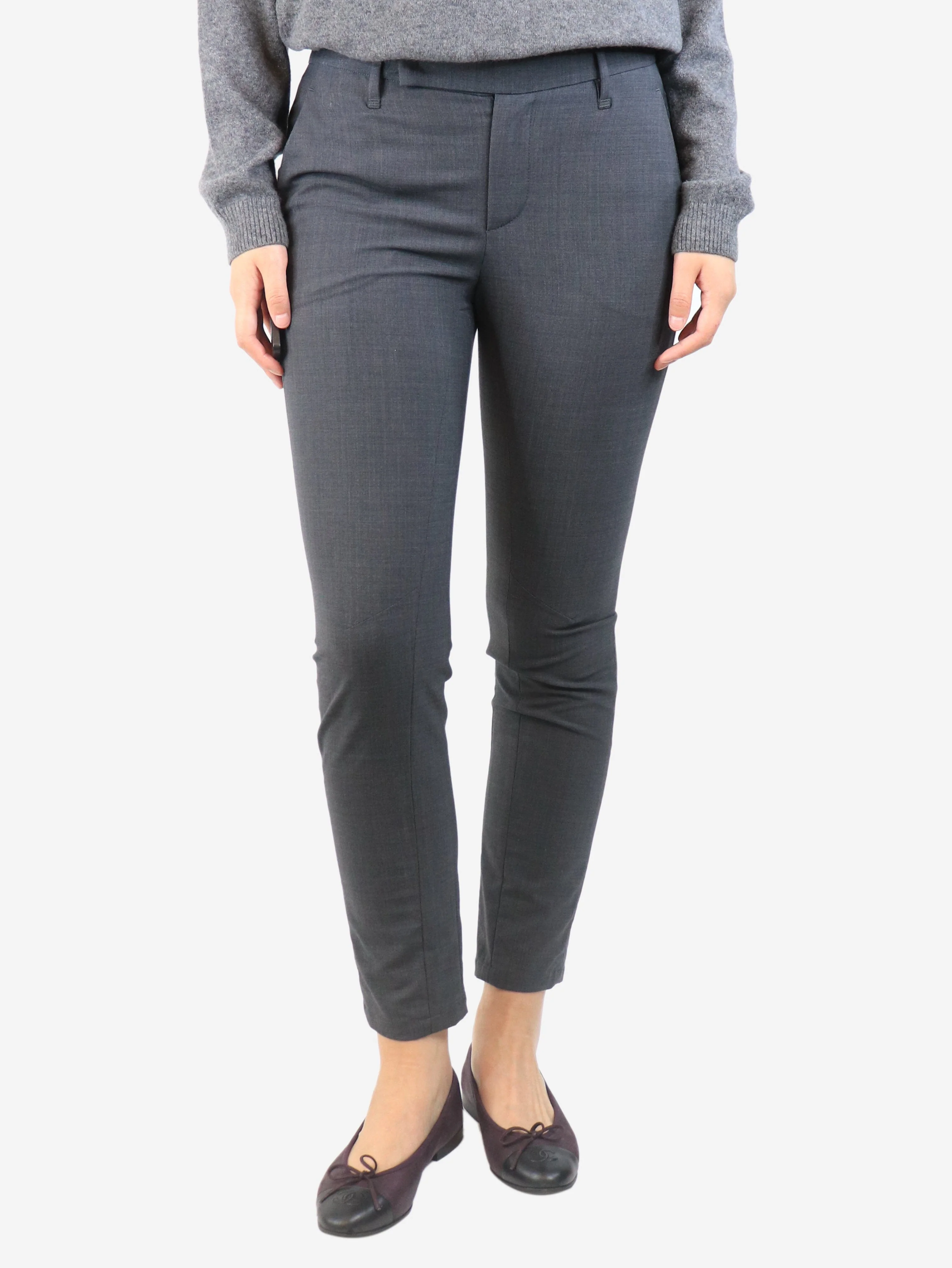 Grey wool-blend trousers - size UK 8