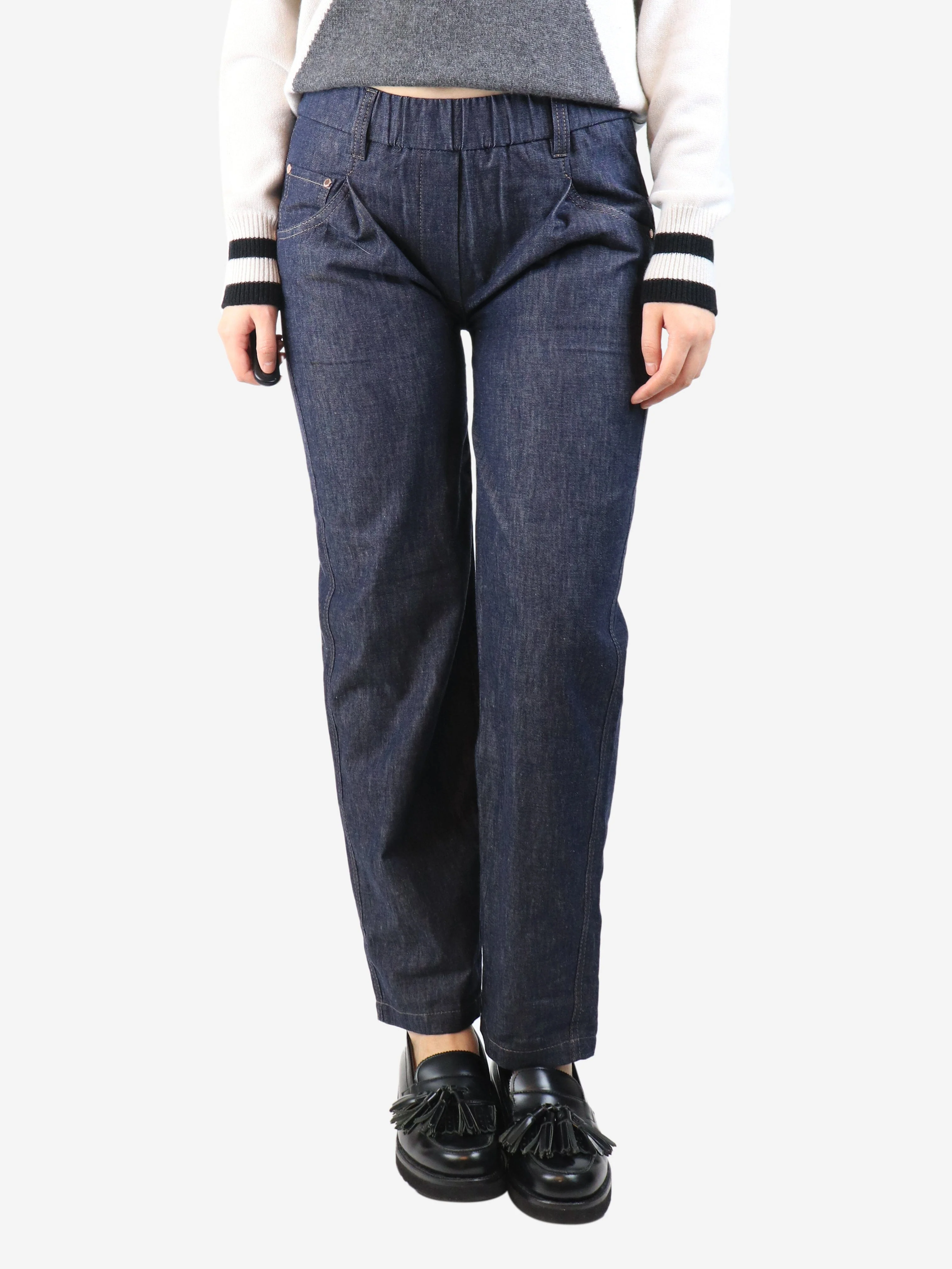 Indigo elasticated denim trousers - size UK 8 - Image 2