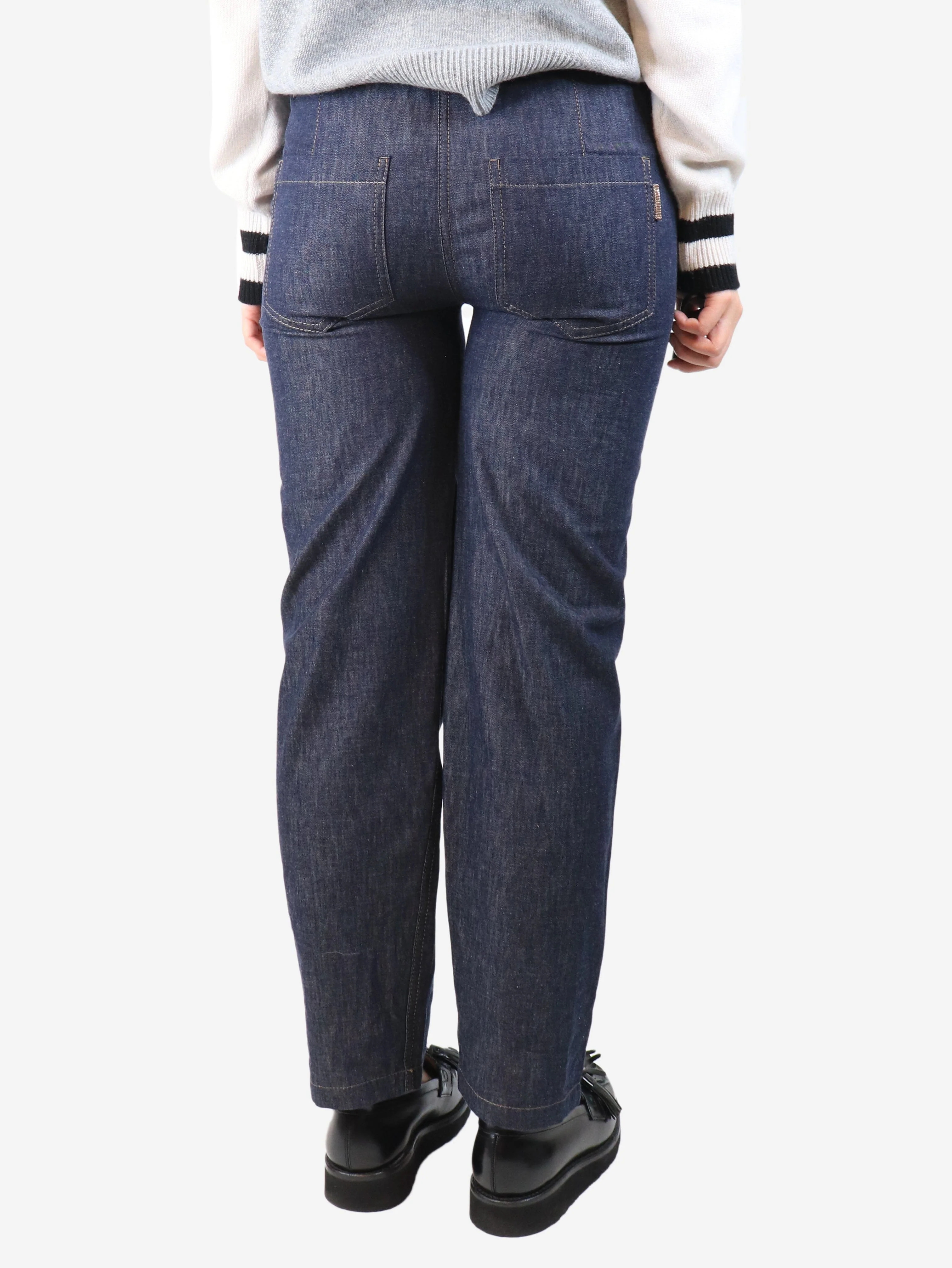 Indigo elasticated denim trousers - size UK 8 - Image 3