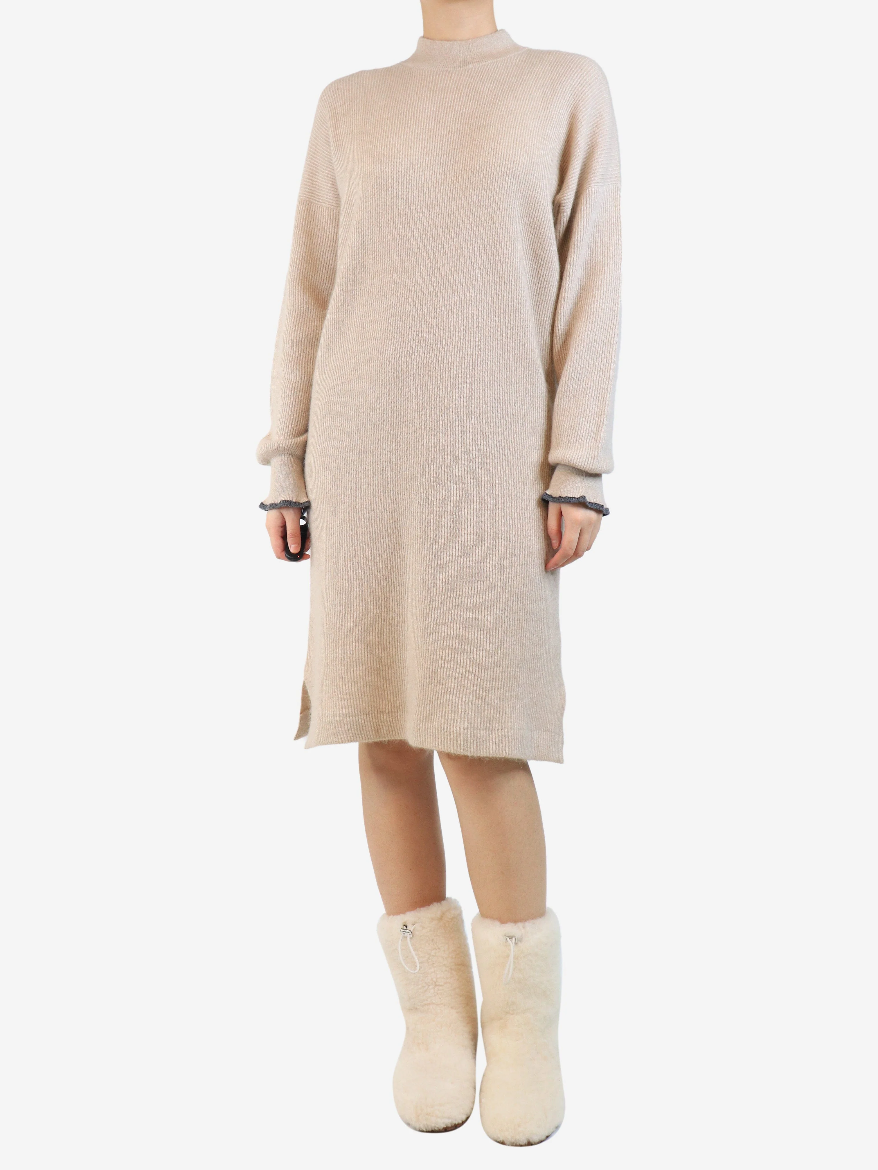 Neutral ribbed alpaca-blend dress - size L