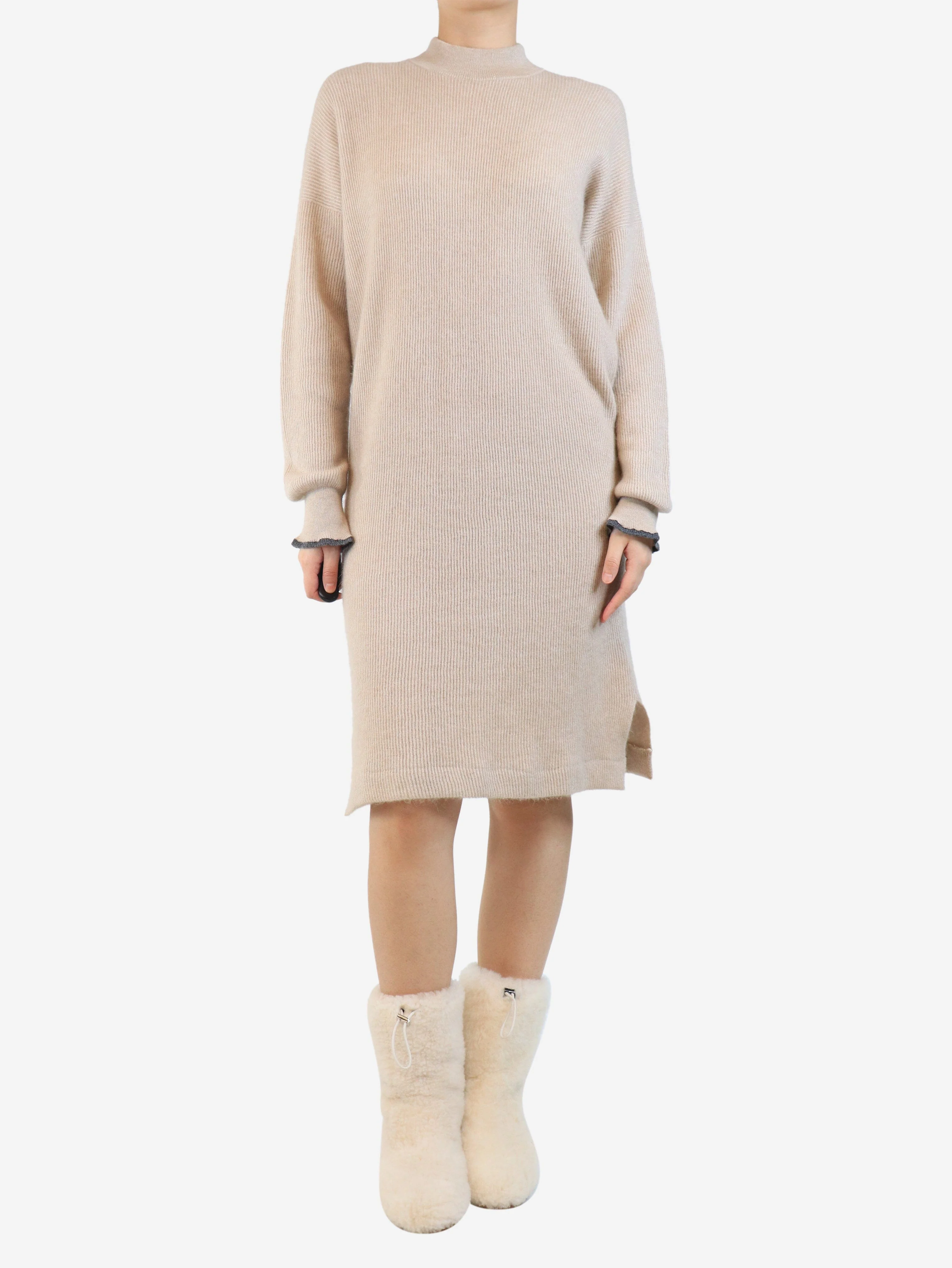 Neutral ribbed alpaca-blend dress - size L - Image 3