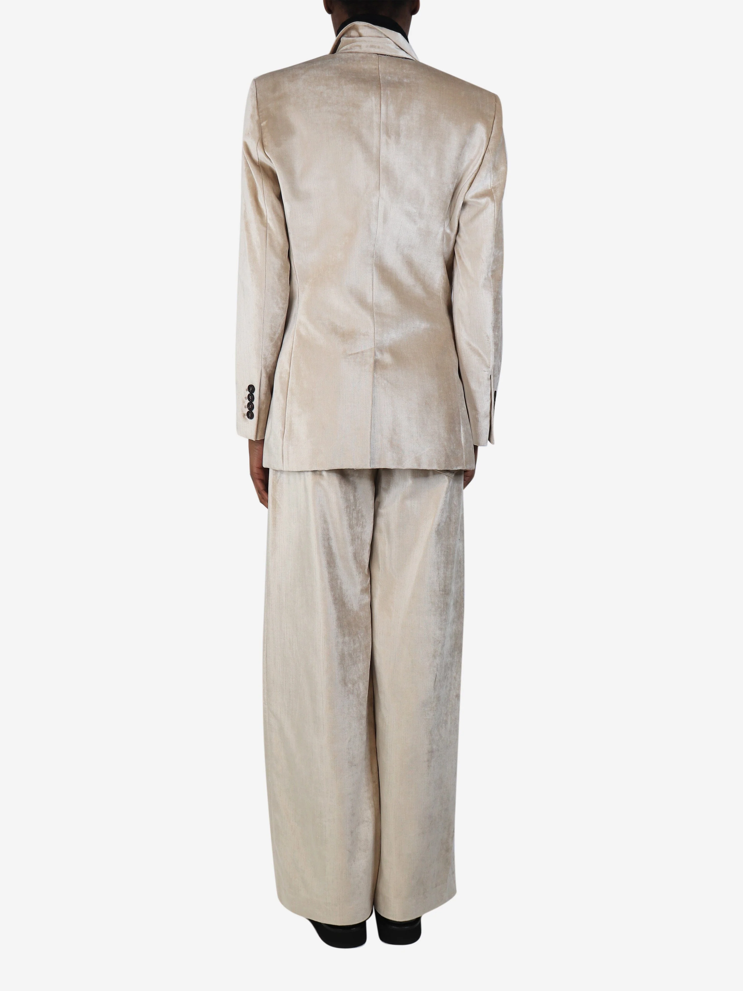 Neutral velvet two-piece suit set - size UK 6 - Image 2