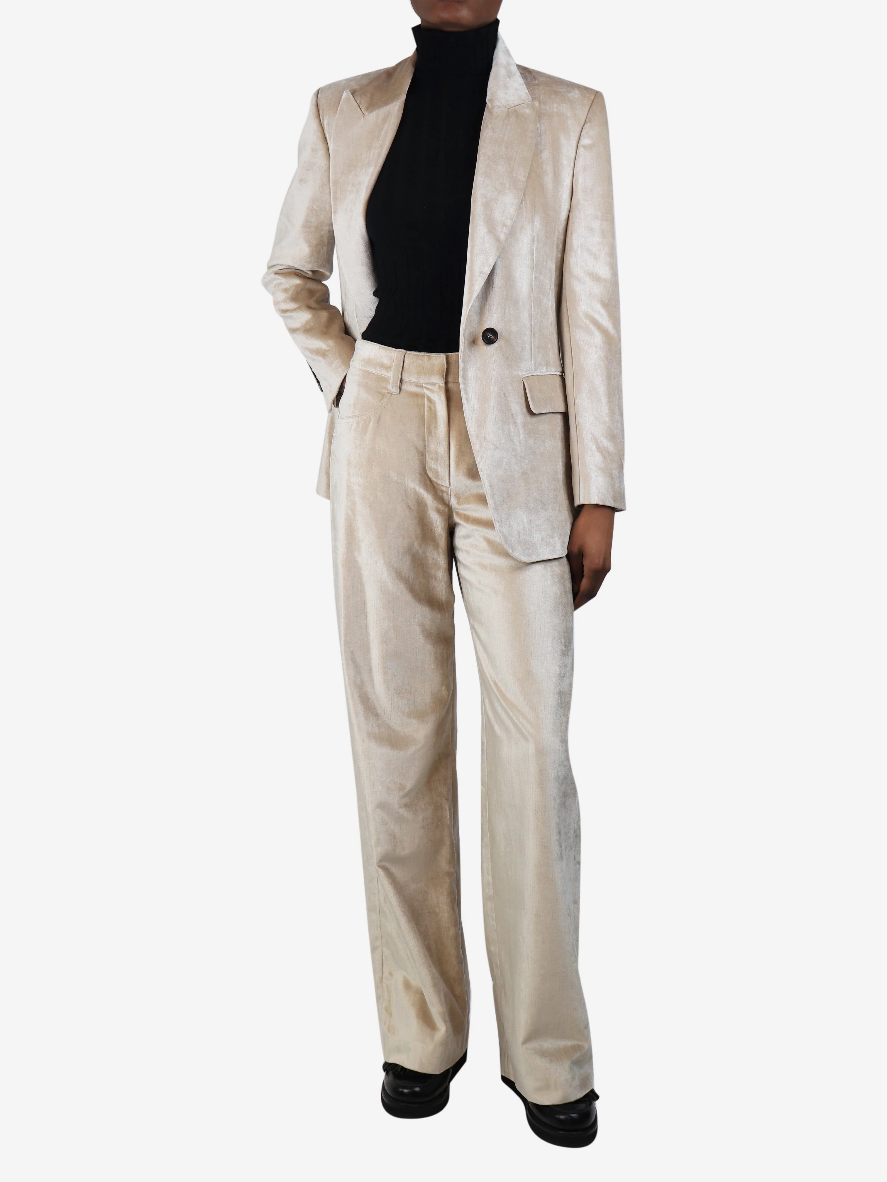 Neutral velvet two-piece suit set - size UK 6 - Image 3