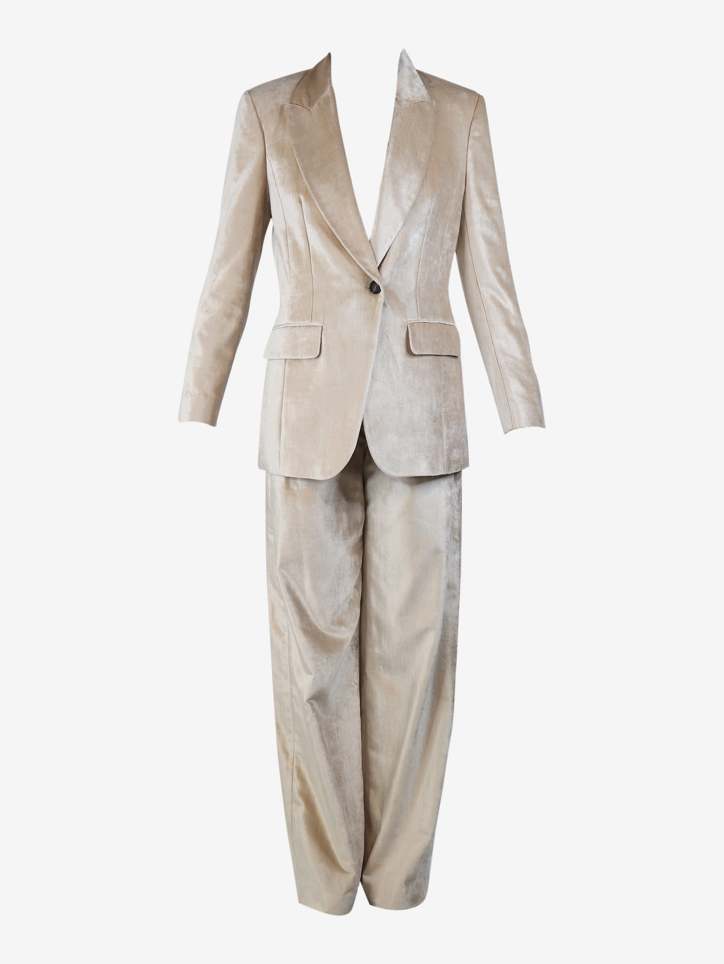 Neutral velvet two-piece suit set - size UK 6 - Image 4