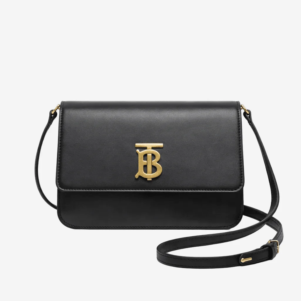 Black leather TB shoulder bag