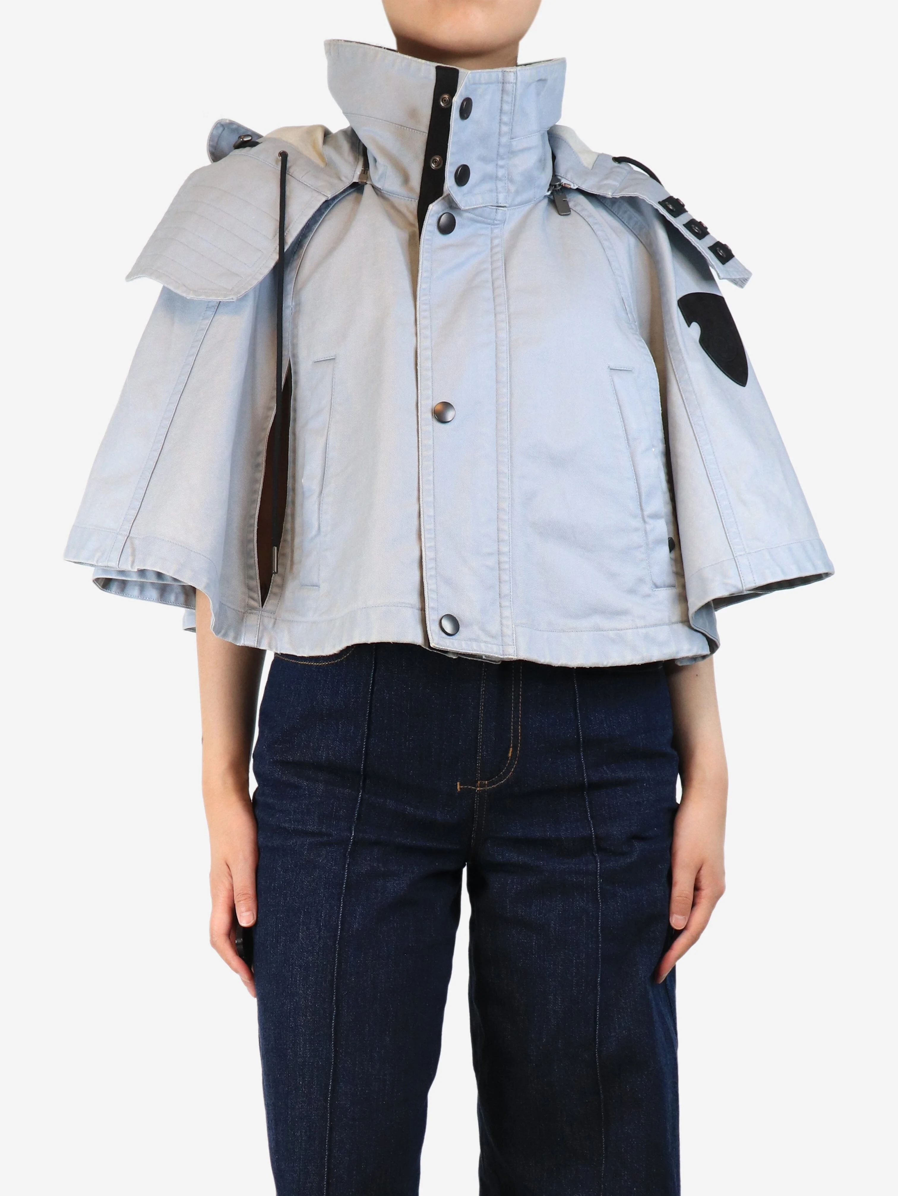Blue cropped hooded capelet - size S - Image 3