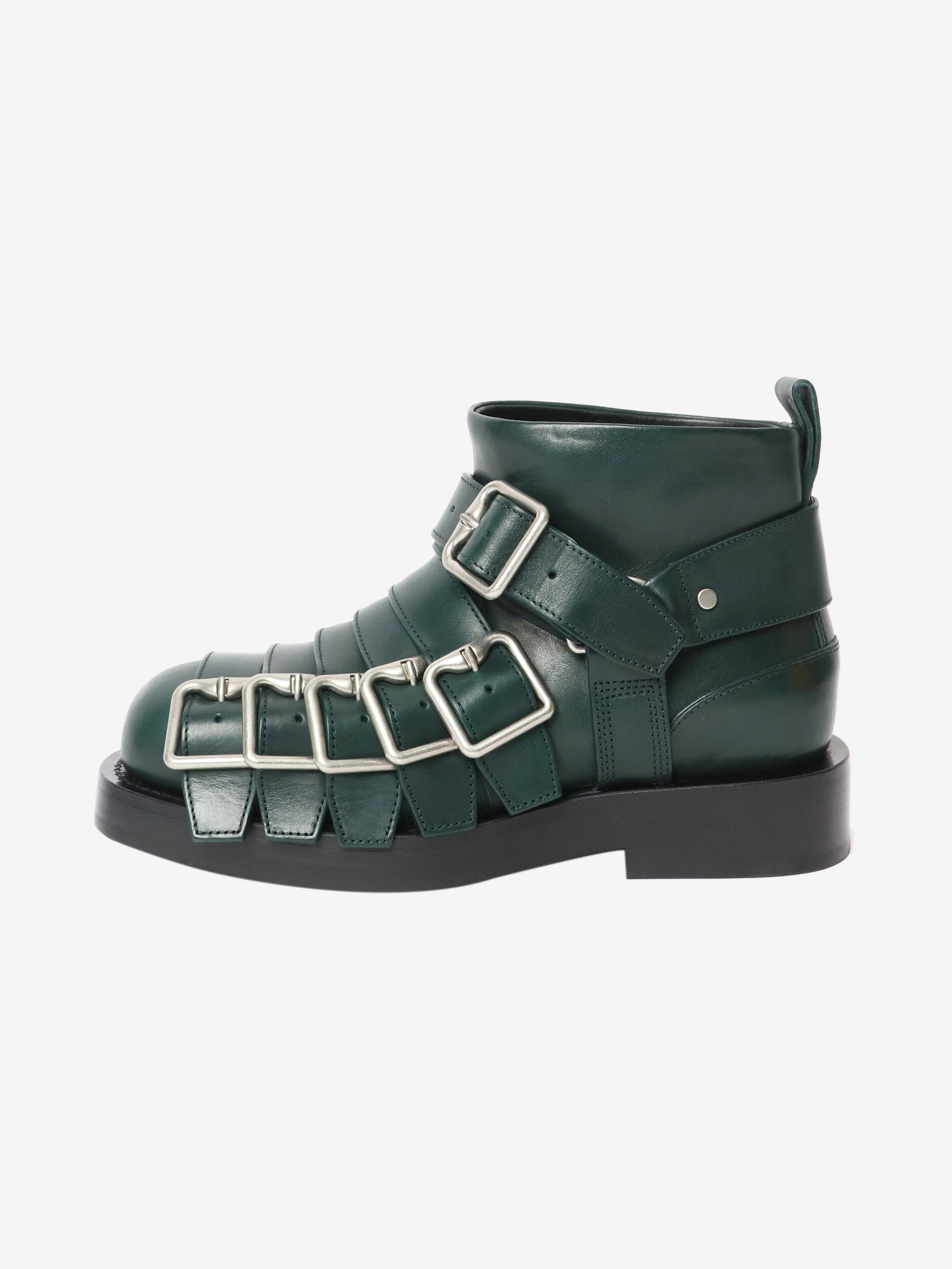 Dark green buckle-strap leather ankle boots - size EU 36 (UK 3)