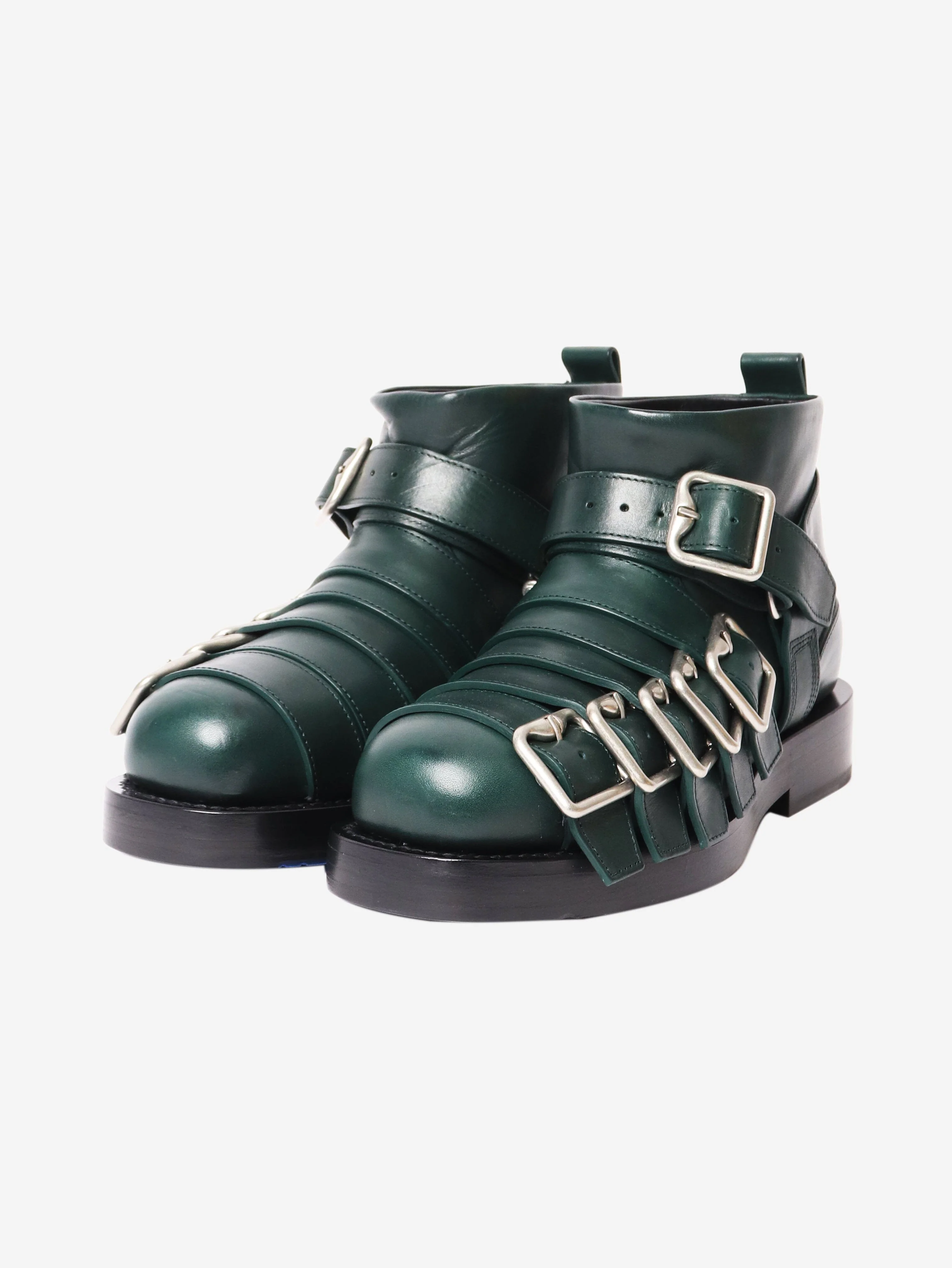 Dark green buckle-strap leather ankle boots - size EU 36 (UK 3) - Image 2