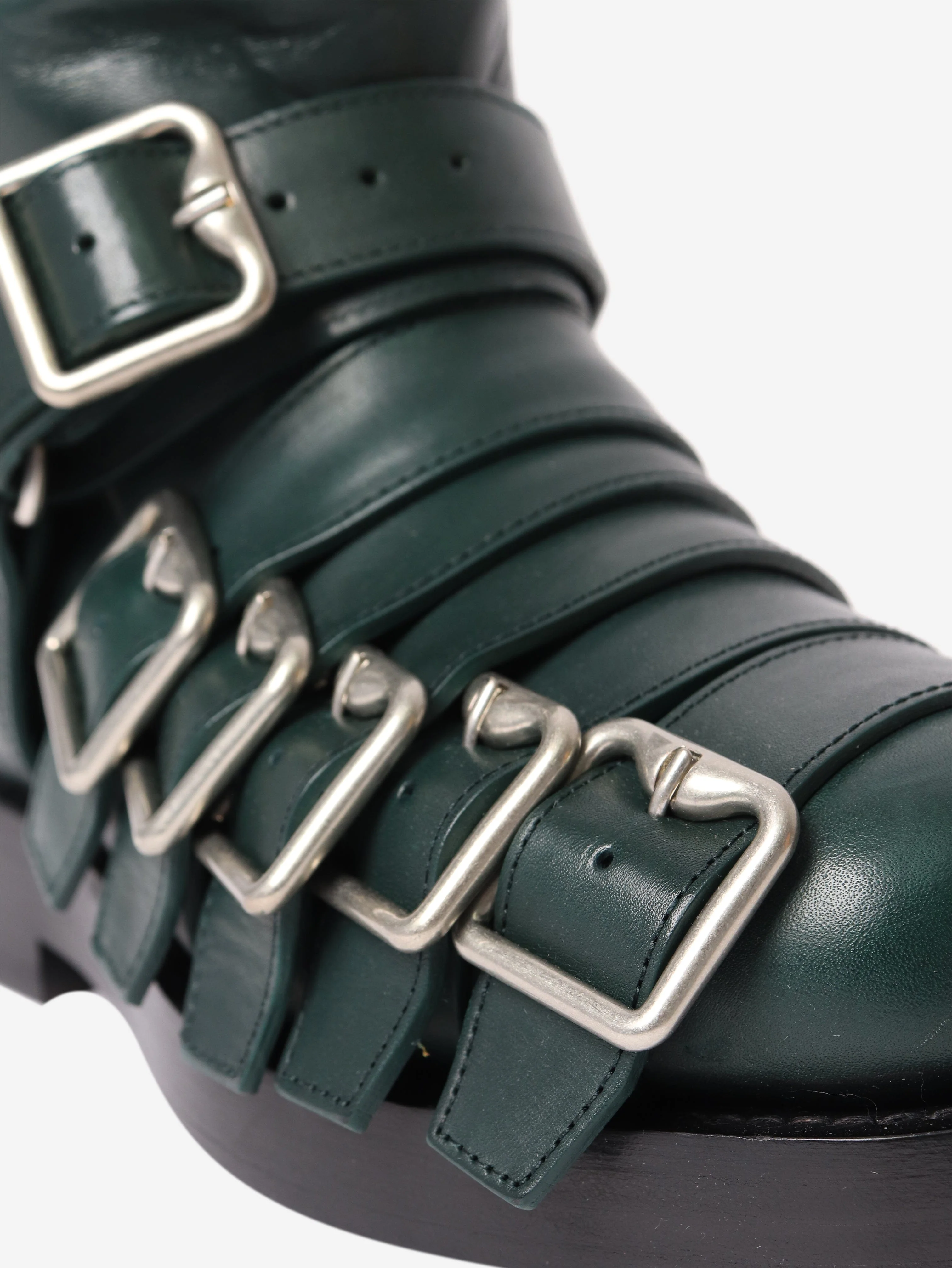 Dark green buckle-strap leather ankle boots - size EU 36 (UK 3) - Image 4