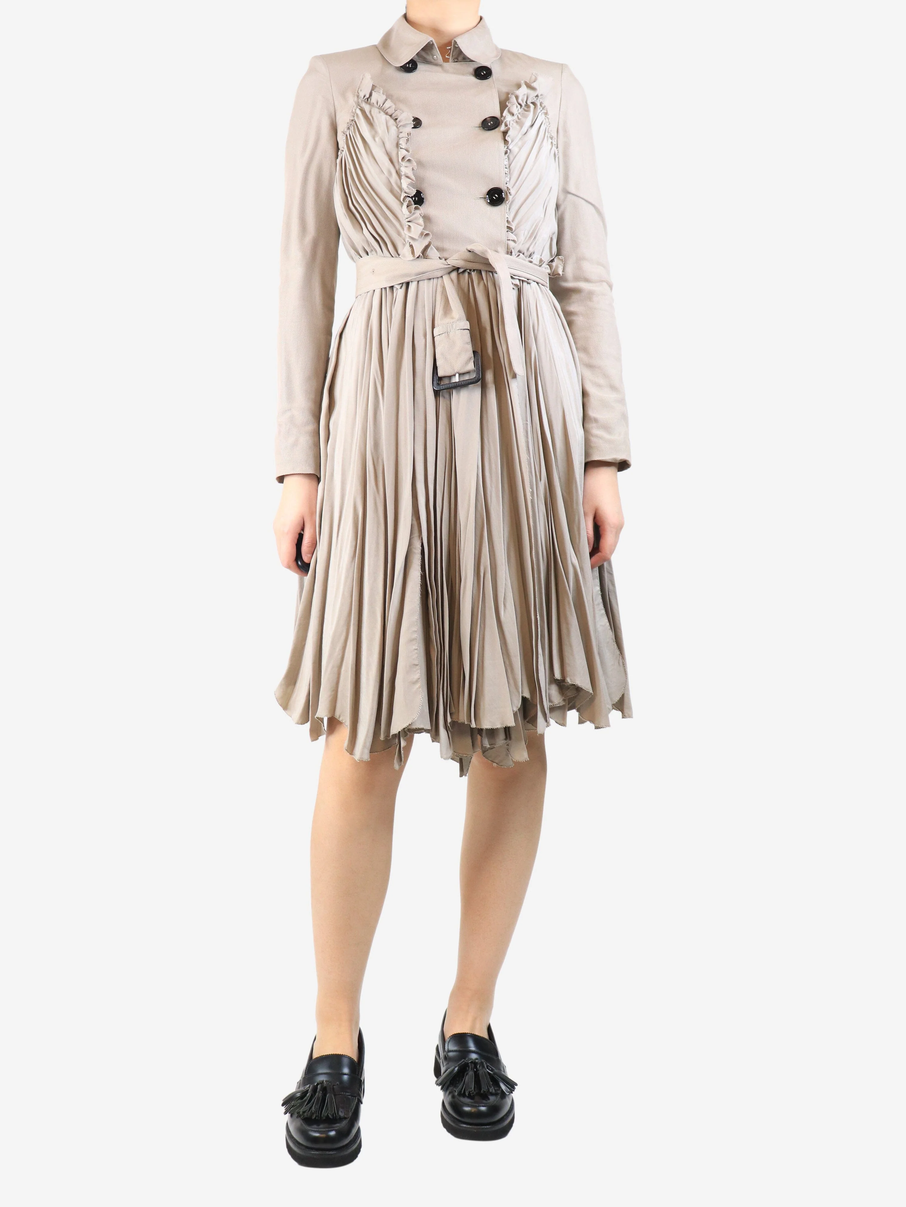 Neutral pleated trench dress - size UK 10 - Image 3