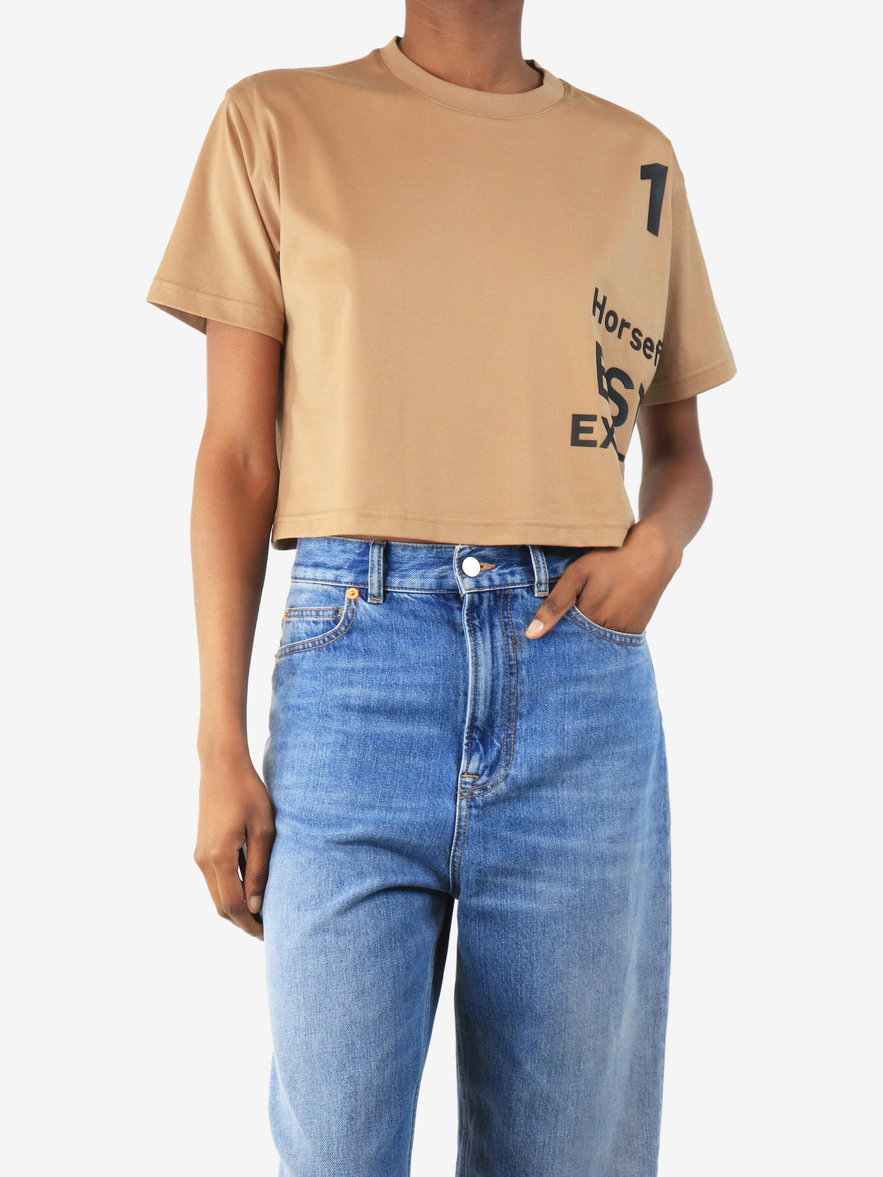 Tan cropped Horseferry t-shirt - size XXS - Image 3