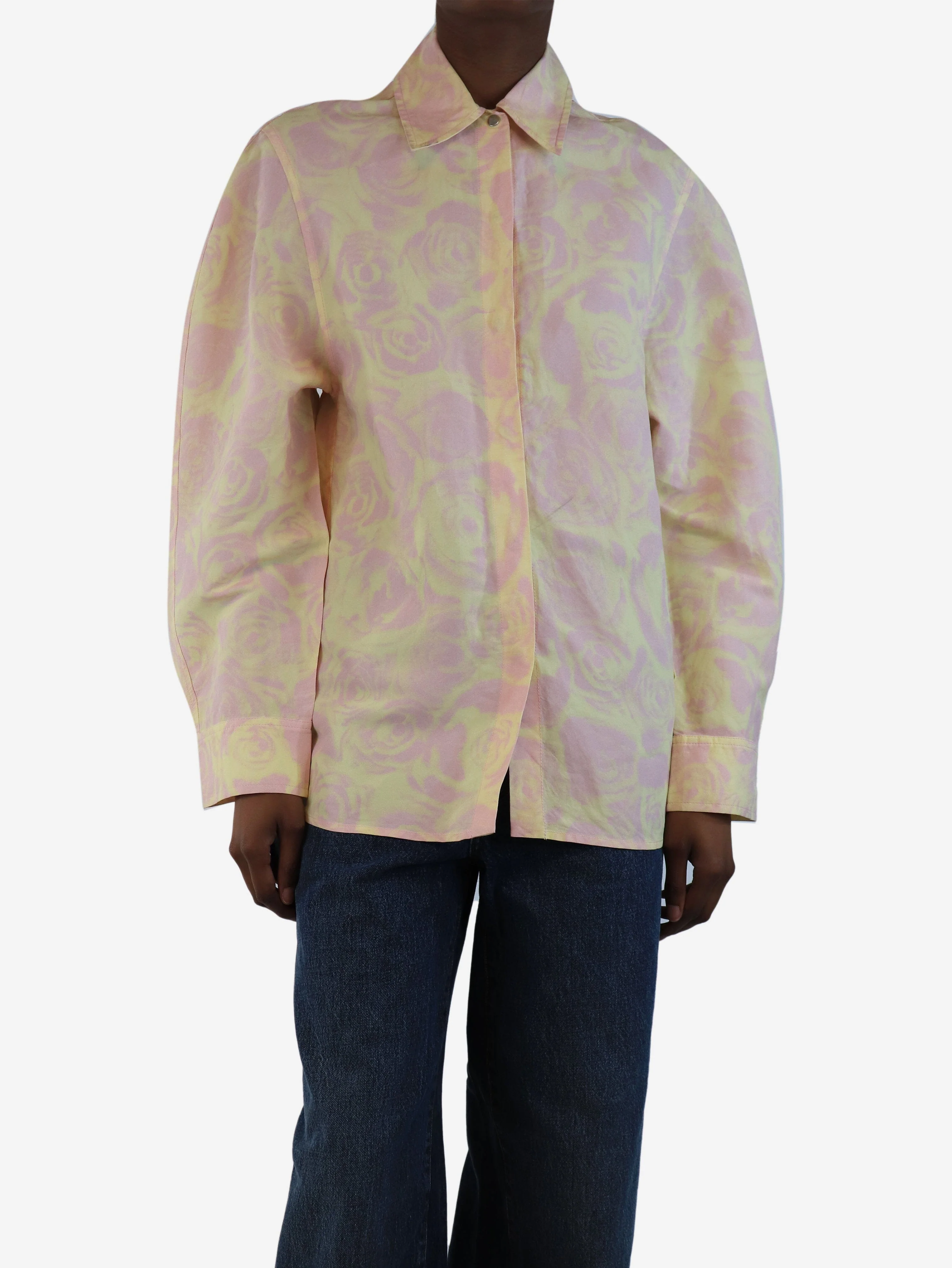 Yellow and pink floral taffeta shirt - size UK 2 - Image 2