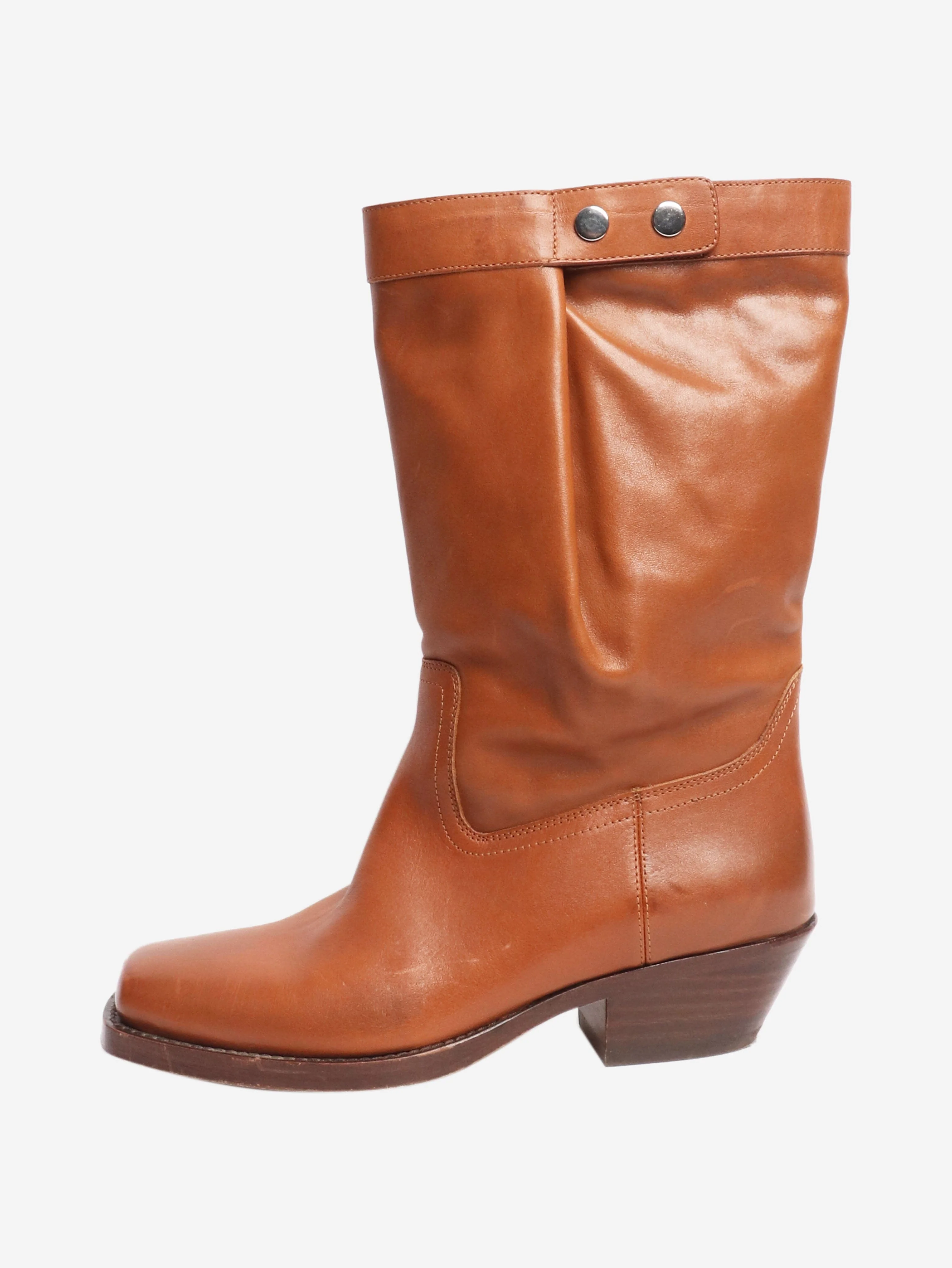 Burnt orange western style leather boots - size EU 40 (UK 7)