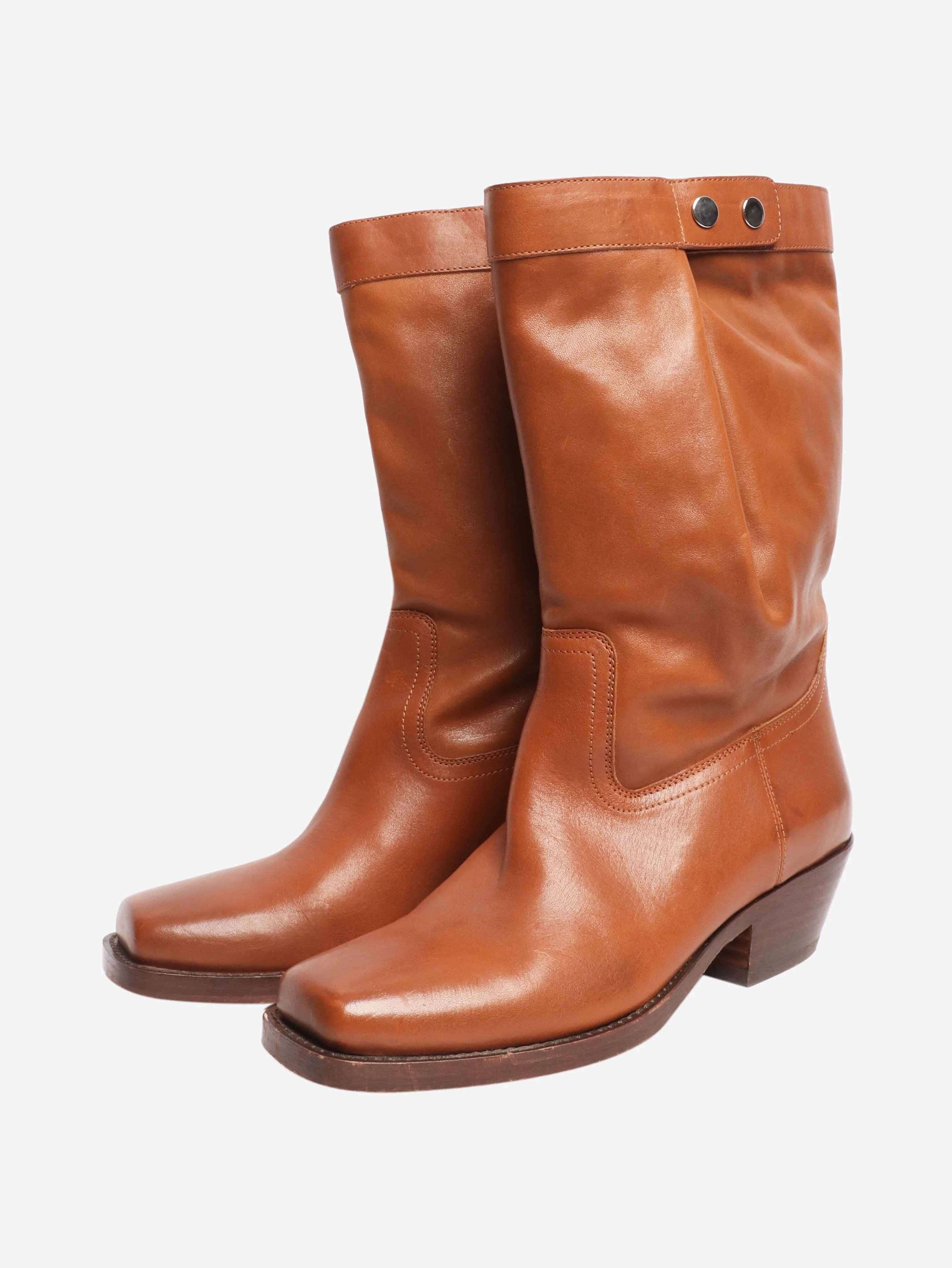 Burnt orange western style leather boots - size EU 40 (UK 7) - Image 2