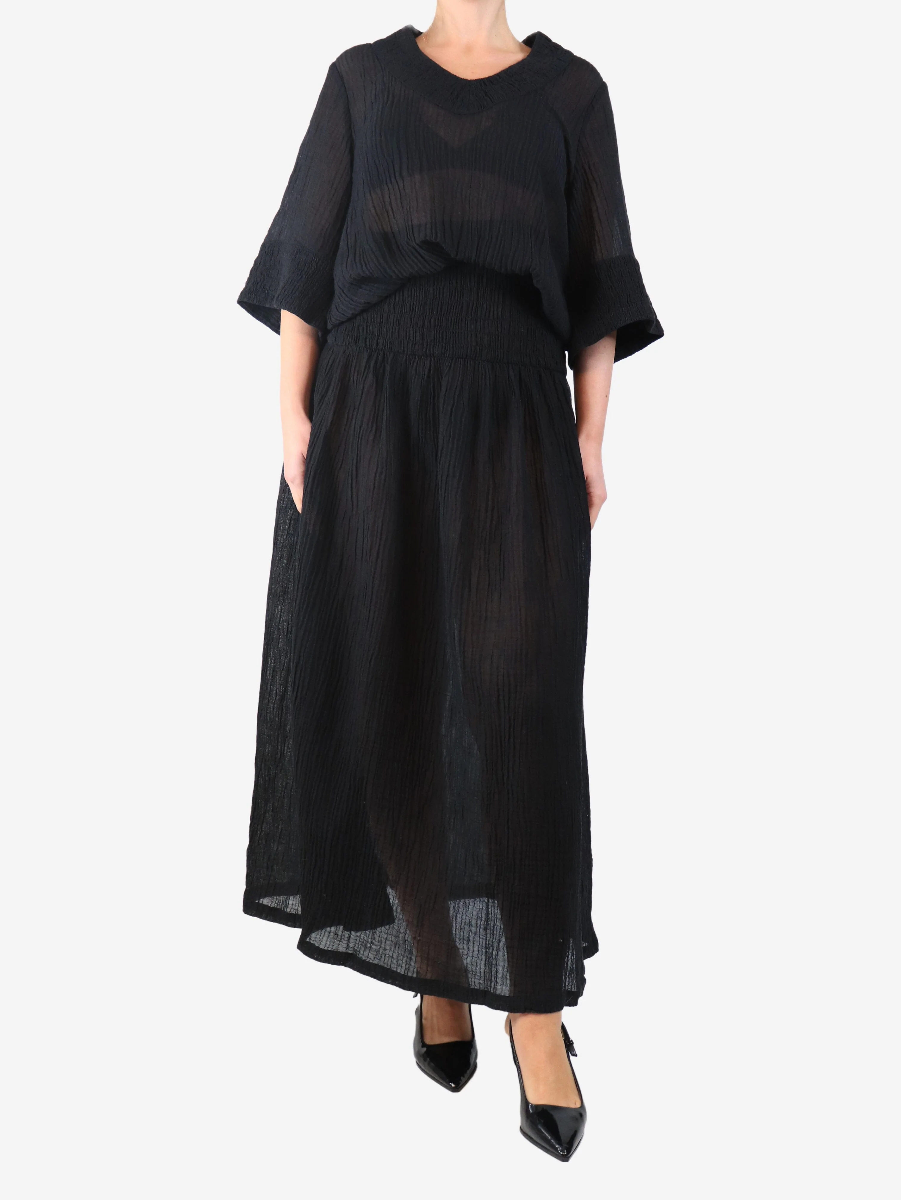 Black sheer maxi dress - size UK 8 - Image 3